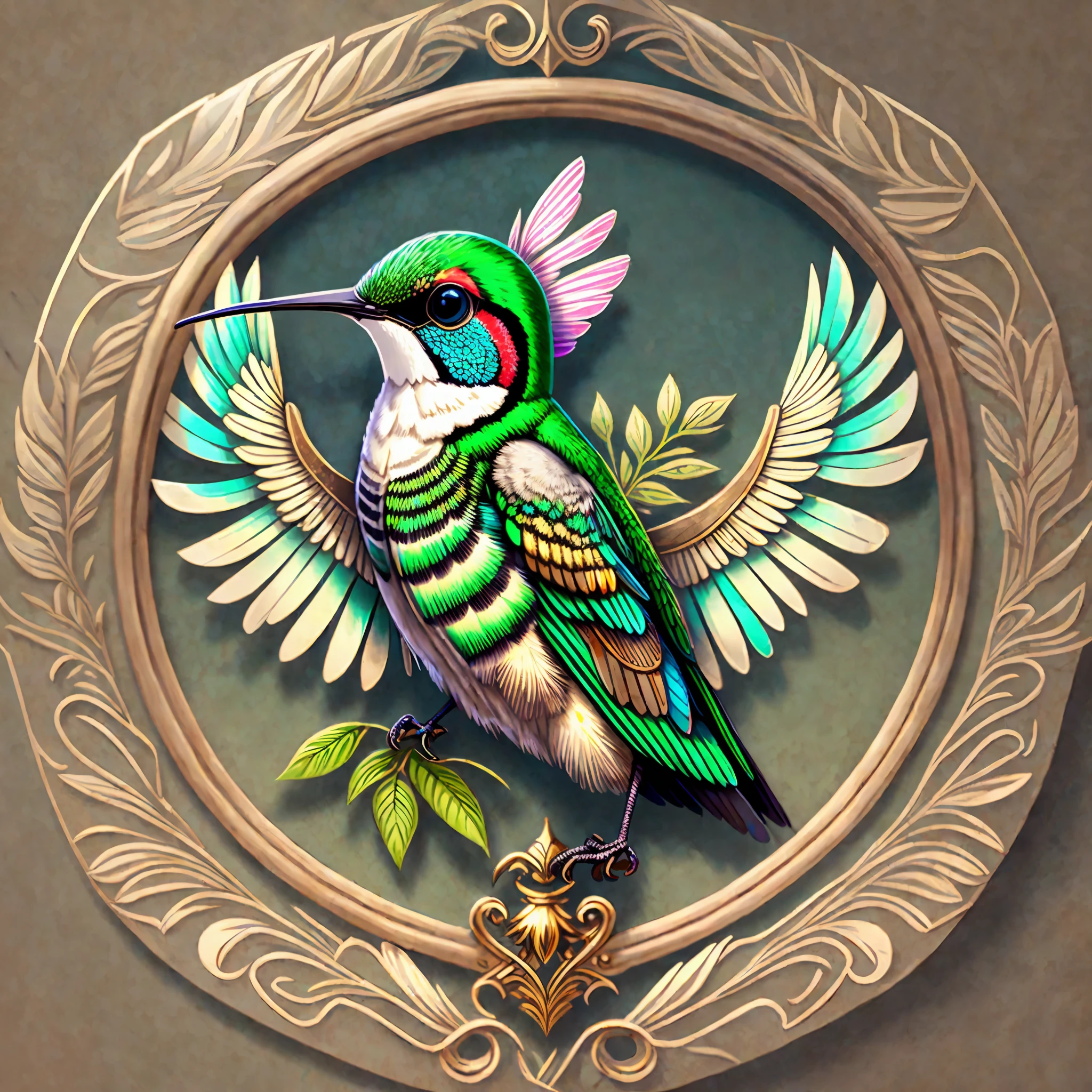 a frame of a sophisticated and elegant coat of arms of a hummingbird bird --auto --s2