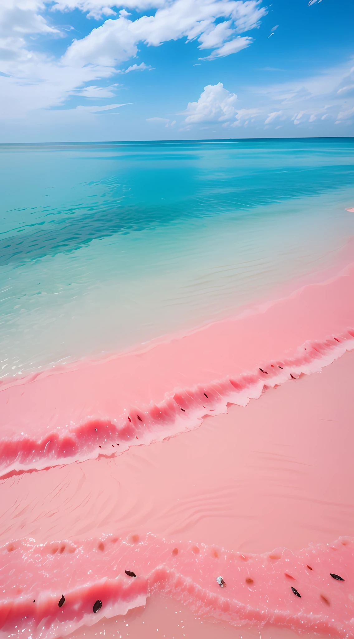Pink beach, (beach inlaid with watermelon seeds: 5)