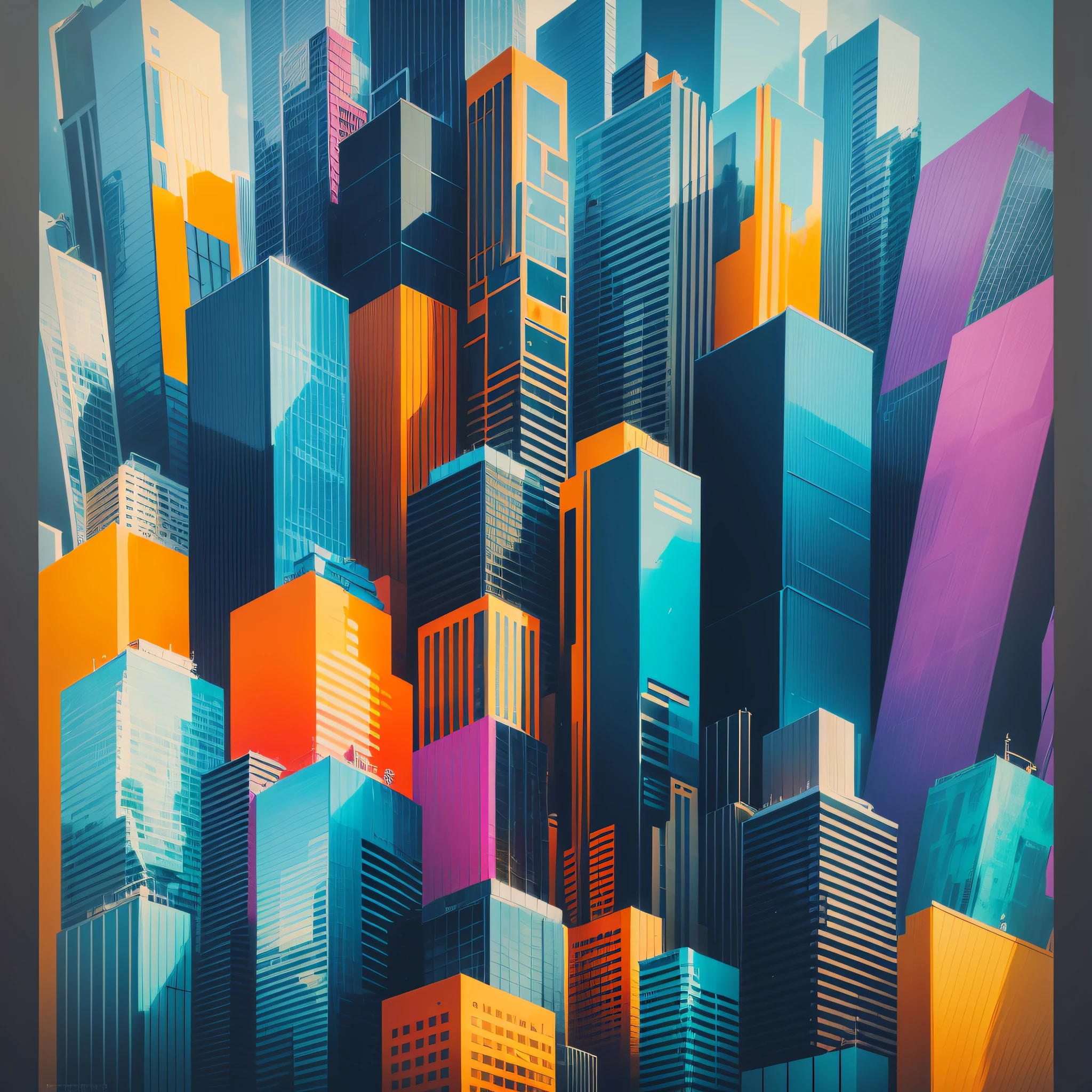 "Urban Evolution": contemporary an abstract painting that represents the evolution of urban landscapes. Ask them to explore the contrast between modern architecture and natural elements, using vibrant colors and dynamic shapes. --auto --s2
