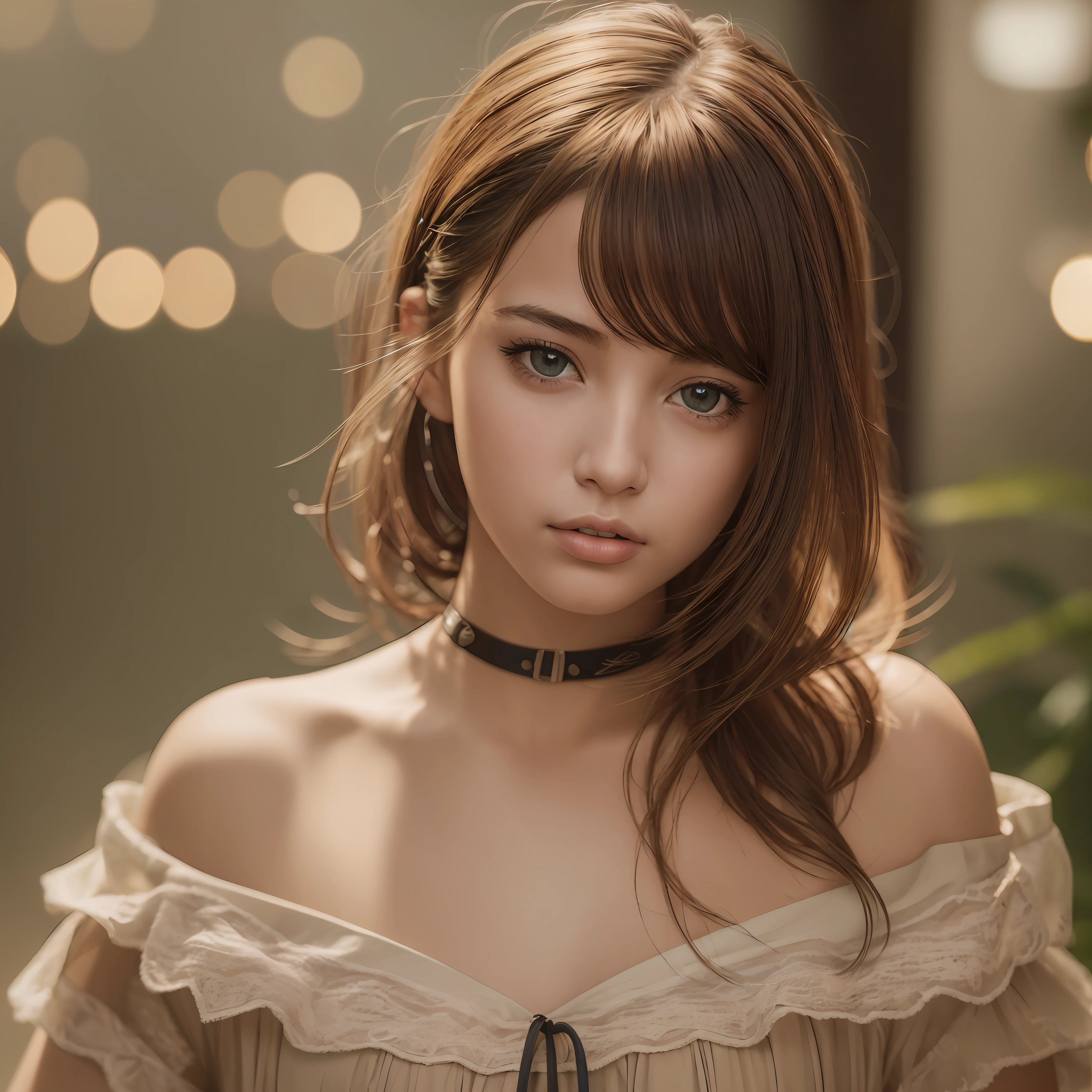 Best quality, masterpiece, ultra high res, (photorealistic:1.4), raw photo, 1girl, off shoulder, cinematic lighting --auto --s2