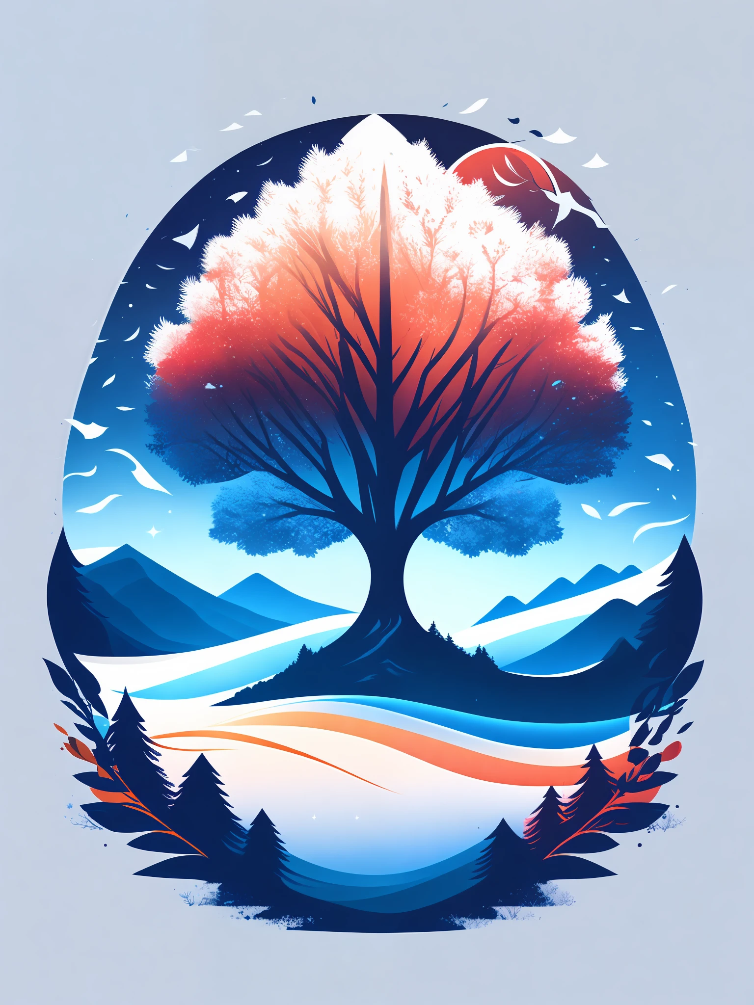 a spruice tree in a winter landscape, tshirt design, rzminjourney, vector-art