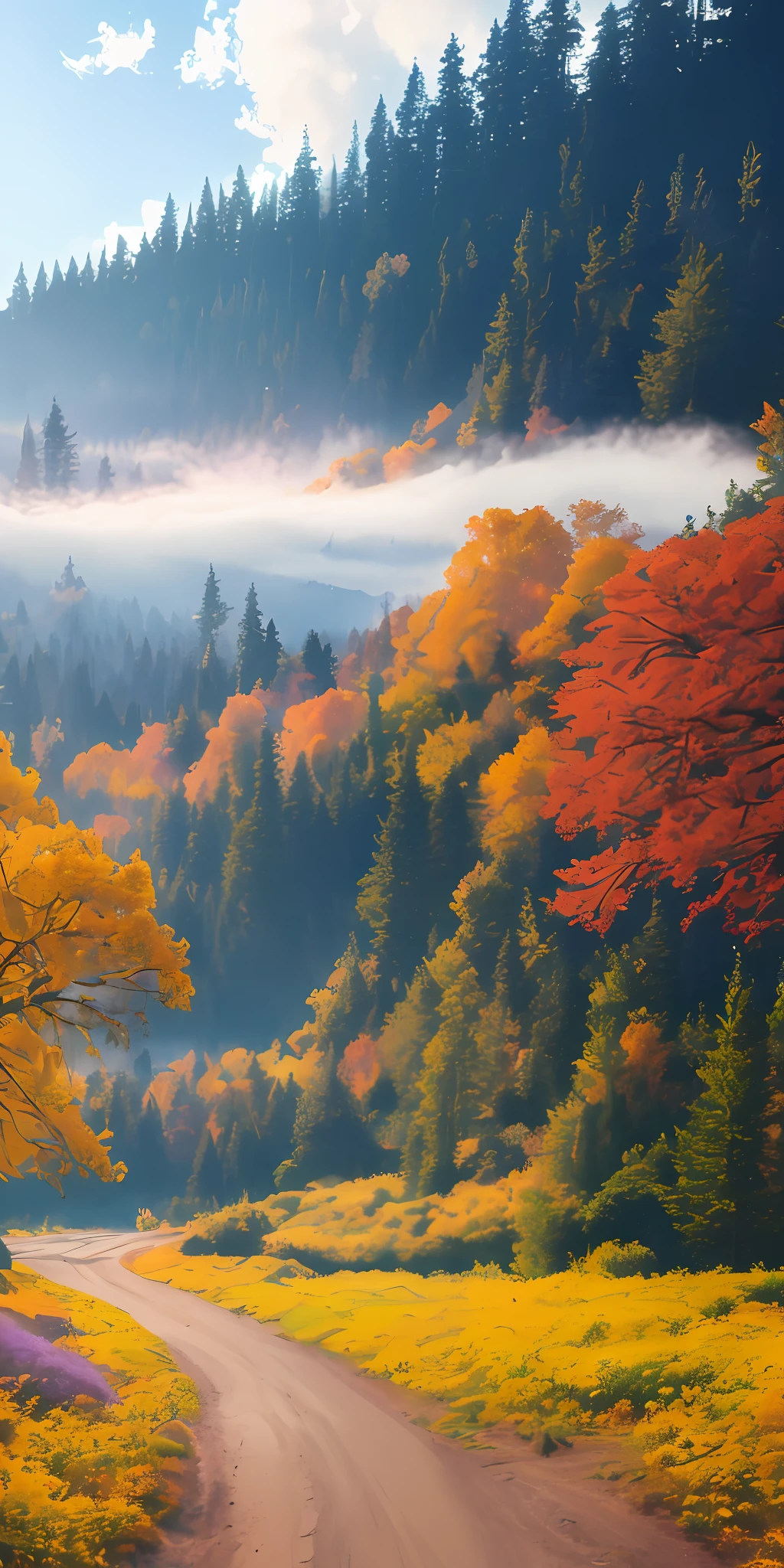 masterpiece, best quality, high quality, highly detailed CG unified 8k wallpaper beautiful landscape oil painting, award-winning photography, blurred background, depth of field, HDR, bloom, color difference, photo realism, very detailed, artstation trends, CGSociety trends, complex, high detail, drama, midway art and masterpieces, best quality, high quality, extremely detailed CG unified 8k wallpaper, lush summer landscape, with rolling green hills extending to the horizon, embellished with pink, yellow and red Flowers and purple, volume Lighting and masterpiece, top quality, high quality, extremely detailed CG unified 8k wallpaper, serene autumn scenery surrounded by golden yellow, fiery red, and burnt orange trees. The fresh air is mixed with sweet aromas of fallen leaves and wood smoke. The ground is covered with a layer of warm leaves, rustling underfoot. In the distance, a mist-shrouded mountain rises, volumetric lighting and masterpieces, the best quality, high quality, and extremely detailed CG unified 8k wallpaper with stunning winter landscapes covered in a snowy mantle, creating a world of shimmering white and cool blue. Tall evergreen trees are tall and proud; their branches are crushed by heavy snow, volumetric lighting, and masterpieces. The best quality, high quality, extremely detailed CG unifies a vibrant spring landscape filled with new life and color. The rolling hills are covered with a green carpet, dotted with delicate wildflowers in shades of pink, purple, and yellow, and three-dimensional lighting