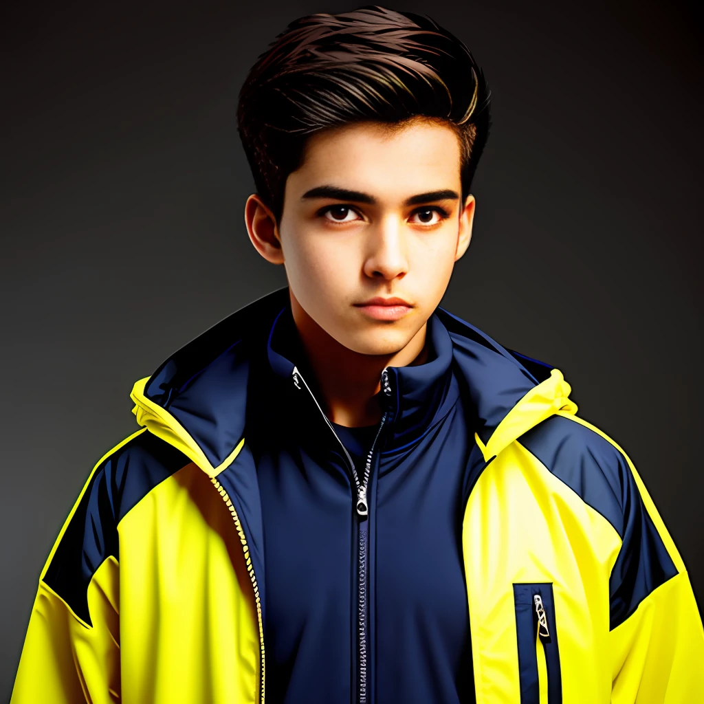 A 20-year-old male in a jacket, terrified expression in outdoor environment, (super/complex) fine clothing details, (complex) background details, (dim) lighting effects.