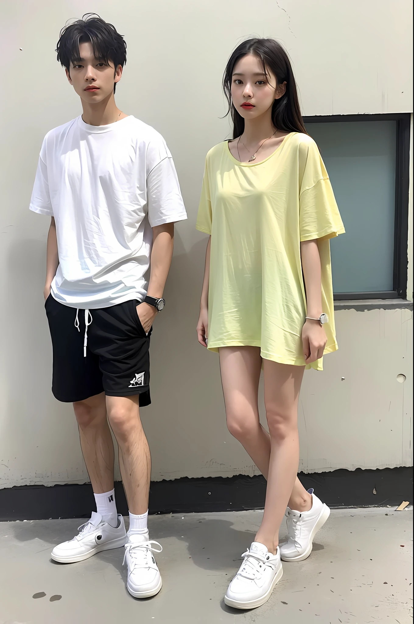 "Loose light-colored T-shirts can be paired with this style; coupled with black and white sneakers that give off a summer vibe, it will appear even more fashionable in scenes of hands-on cleaning and playful teasing. "