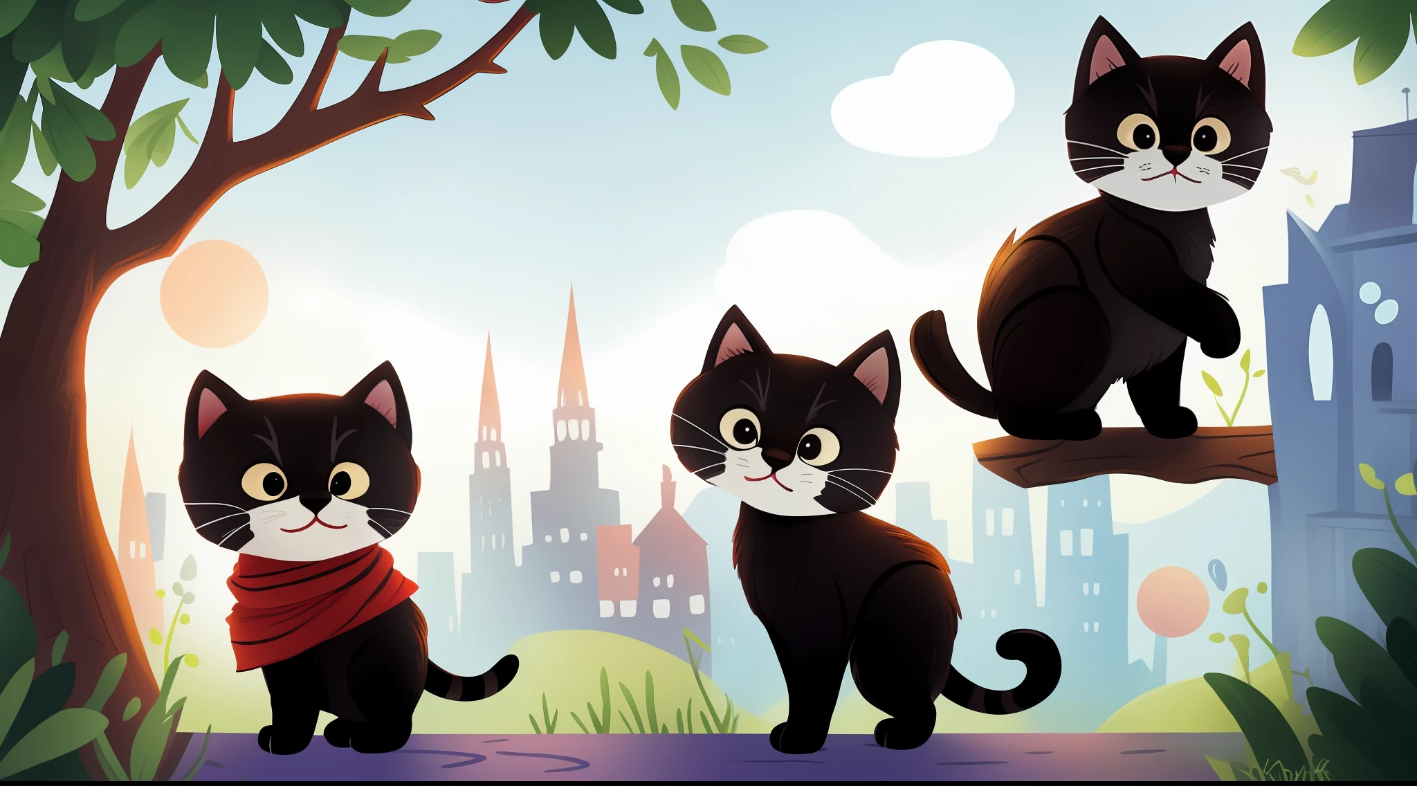 Kitten, walking on the wall, cute, children's art in artstation, concept art of black kitten, cute, happy, happy, children's kitten art, white background, animated kitten with different positions, poses and expressions, white background