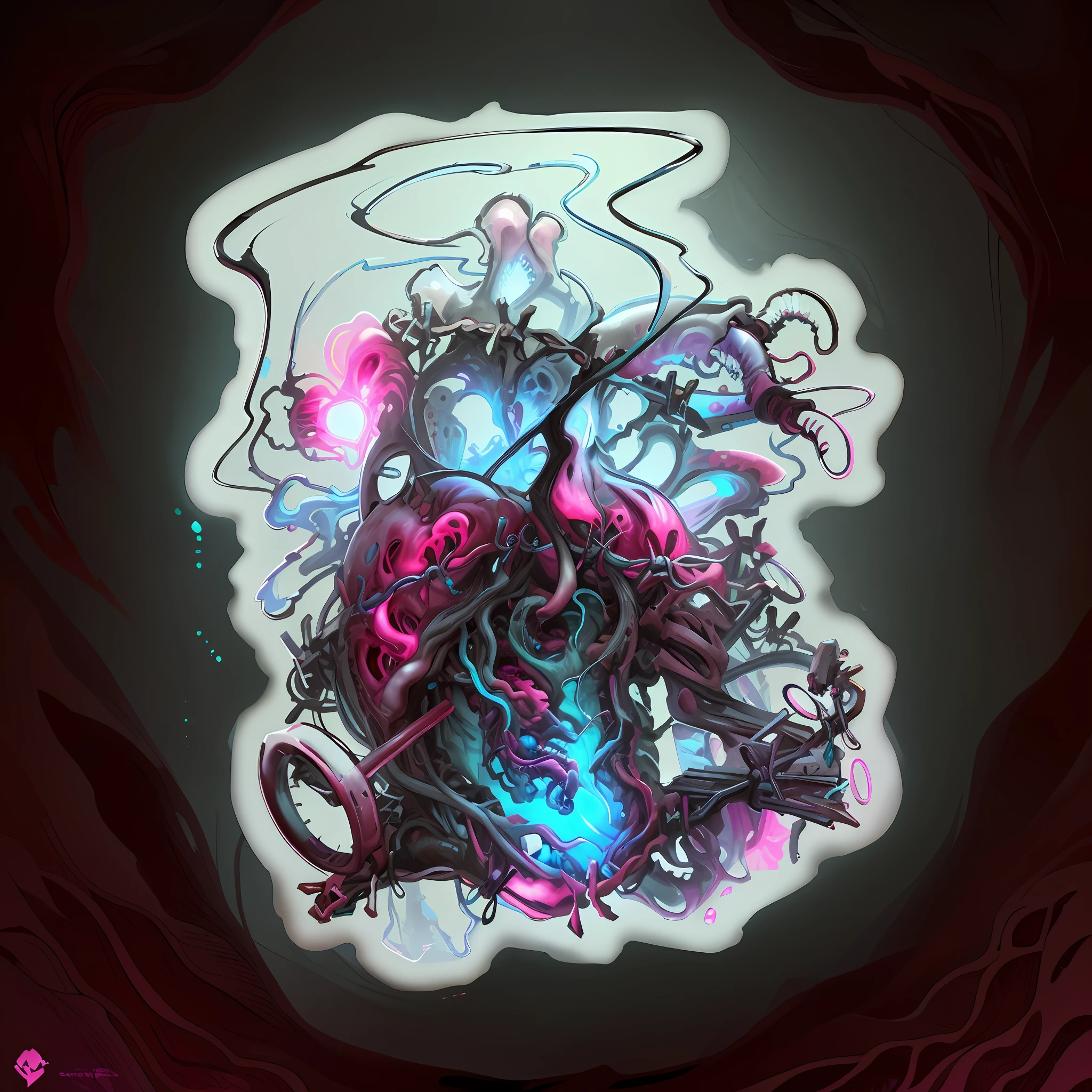 a sticker of a heart with a skeleton and a scythe, neon heart reactor, sticker illustration, fantasy sticker illustration, vivid colors anatomical, nychos art aesthetic, anatomical heart, real heart, connected to heart machines, hyperbeast design, hyperdetailed colourful, sticker - art, anatomically correct heart, heart kidney lungs, sticker design, sticker art, BioPunkAI