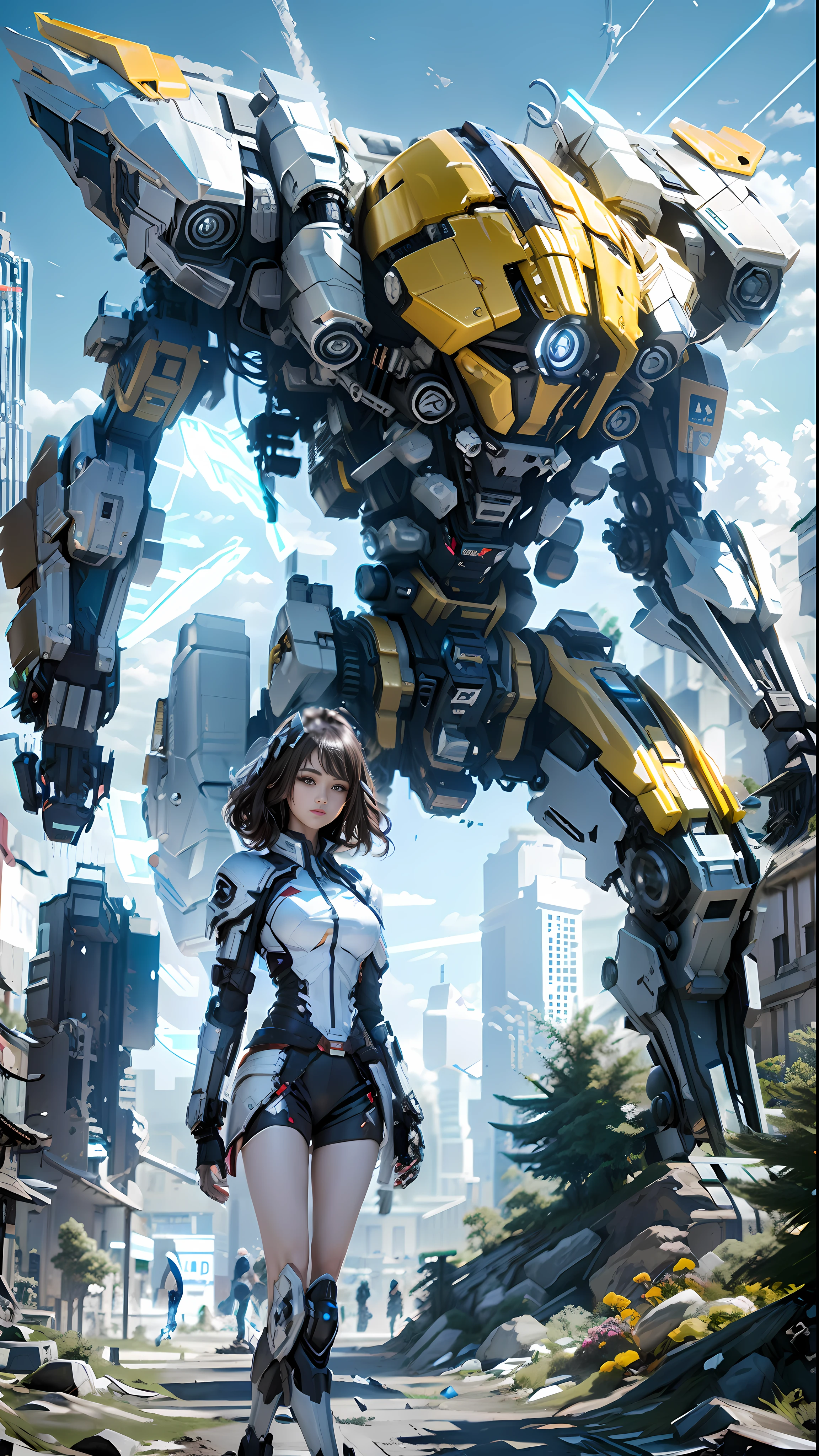 ((Best quality)), ((masterpiece)), (highly detailed:1.3), 3D,Shitu-mecha, beautiful cyberpunk women with her mecha in the ruins of city from a forgoten war, ancient technology,HDR (High Dynamic Range),Ray Tracing,NVIDIA RTX,Super-Resolution,Unreal 5,Subsurface scattering,PBR Texturing,Post-processing,Anisotropic Filtering,Depth-of-field,Maximum clarity and sharpness,Multi-layered textures,Albedo and Specular maps,Surface shading,Accurate simulation of light-material interaction,Perfect proportions,Octane Render,Two-tone lighting,Low ISO,White balance,Rule of thirds,Wide aperature,8K RAW,Efficient Sub-Pixel,sub-pixel convolution,luminescent particles,light scattering,Tyndall effect