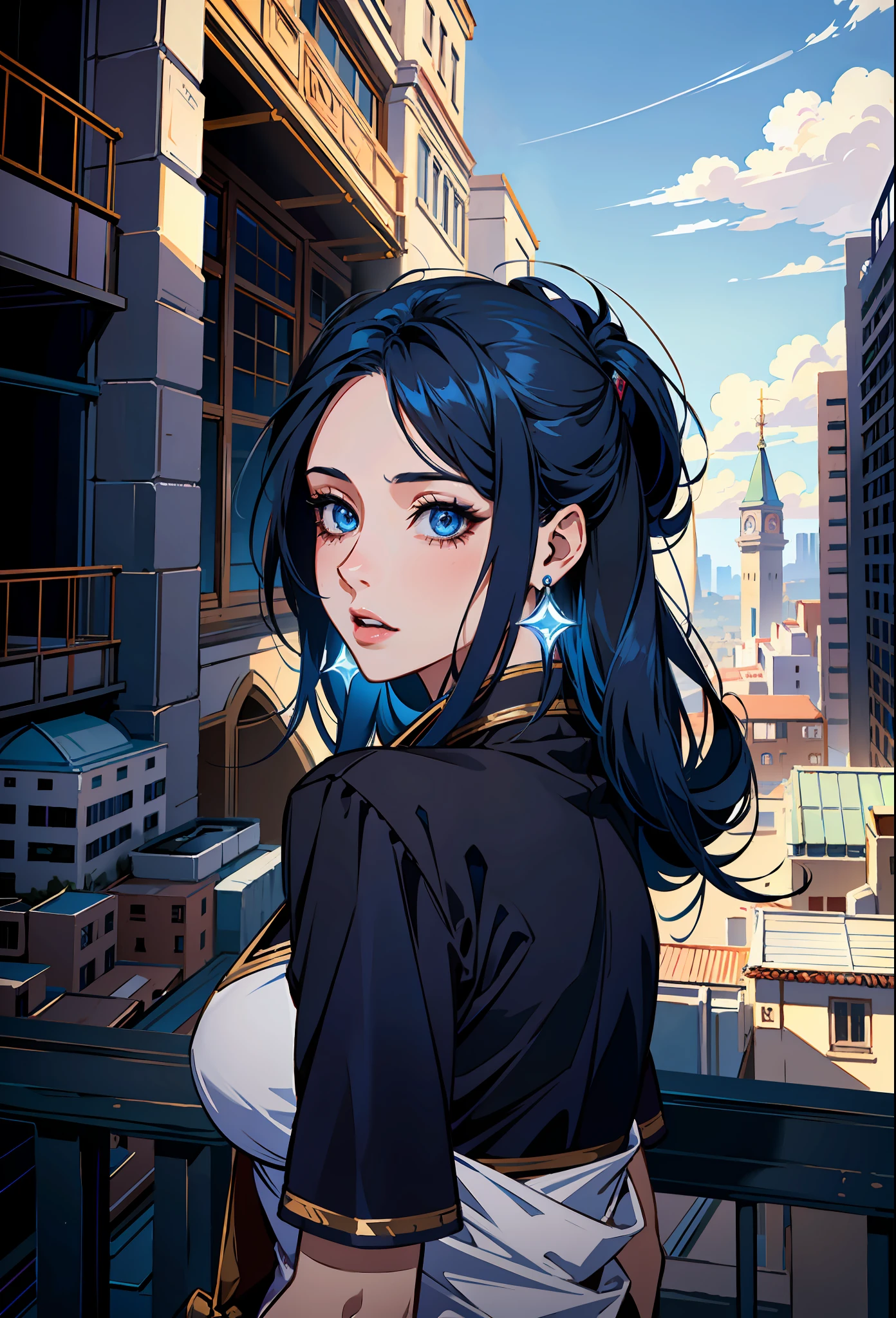 (masterpiece),(best quality:1.0), (ultra highres:1.0), detailed illustration, 8k, anime, 1girl, Irelia1, pretty face, detailed face, beautiful eyes, detailed eyes, blue eyes, black dark blue hair, long hair beautiful hair, highlights in hair, (league of legends), highly detailed