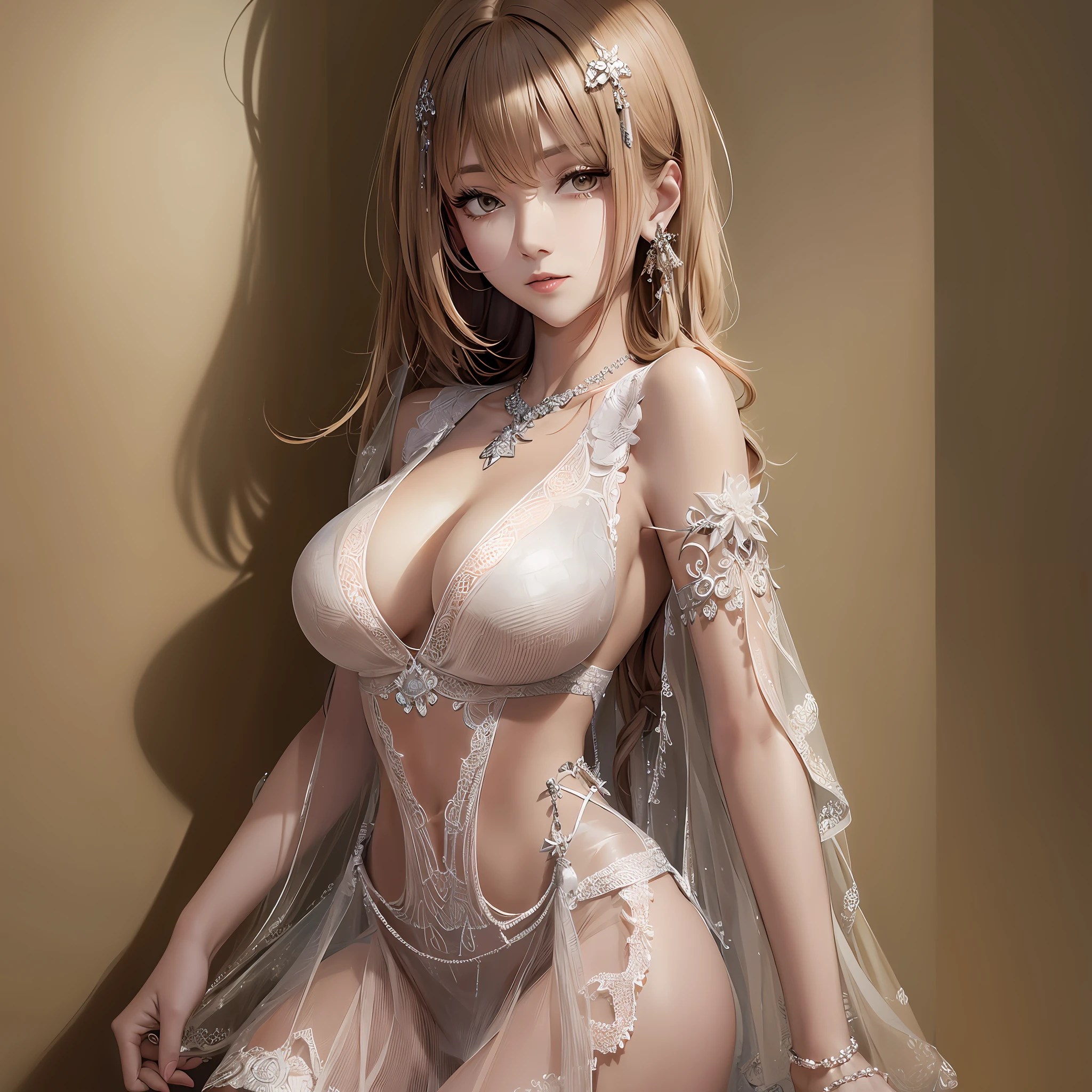 Masterpiece, best quality, high quality, very detailed CG unified 8k wallpaper, beautiful and generous 23 year old girl, delicate collarbone, sexy charming pose, fine texture openwork sheer ultra-thin tight dress, high detail, dramatic, art midway --auto --s2