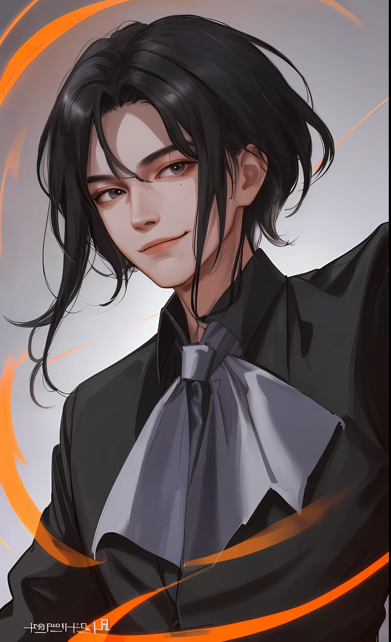 masterpiece, best quality, realistic, 1man, male focus, tall, cute, smile, closed mouth, blacl shirt and black pants, portrait, extremely detailed face, halloween autumn season,korean face, idol face, short black hair, cinematic lightning, halloween background with dramatic light, october, moon , night time