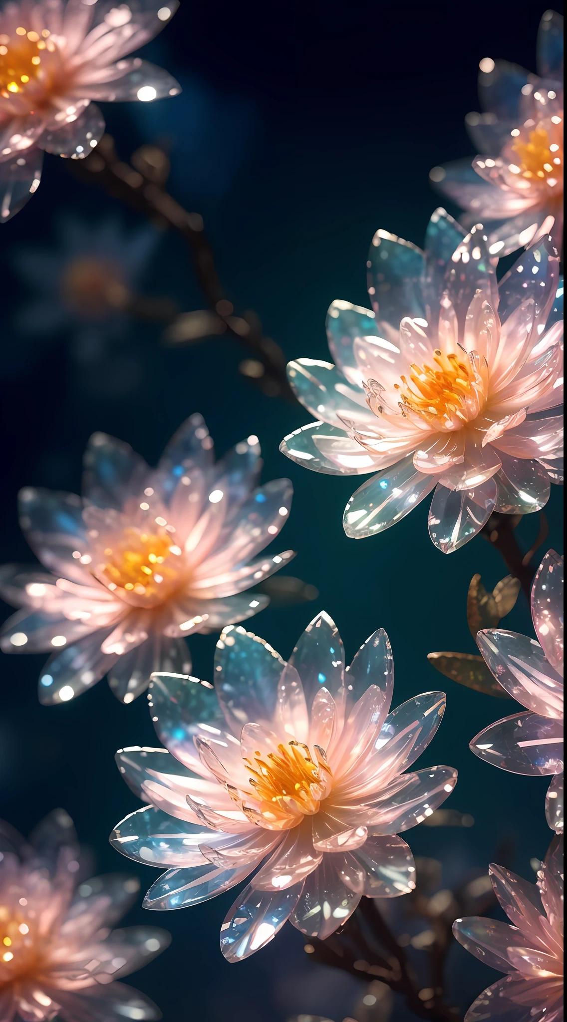 crystal spring blossom,
fantasy, galaxy, transparent, 
shimmering, sparkling, splendid, colorful, 
magical photography, dramatic lighting, photo realism, ultra-detailed, 4k, Depth of field, High-resolution