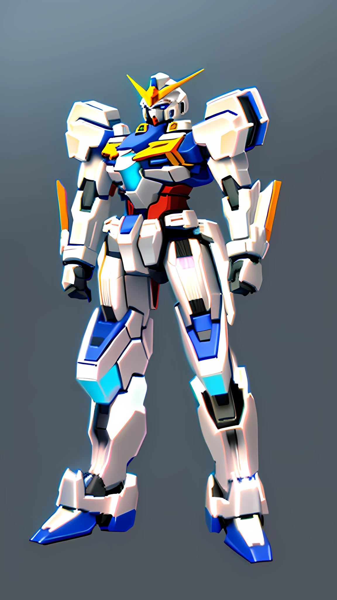 Gundam, anime, masterpiece, highest quality, mecha, no human, (full body), (white armor mecha: 1.5), (axis symmetry: 1.4), (HDR), (cinematic light: 1.1), blue eyes, science fiction, glowing light