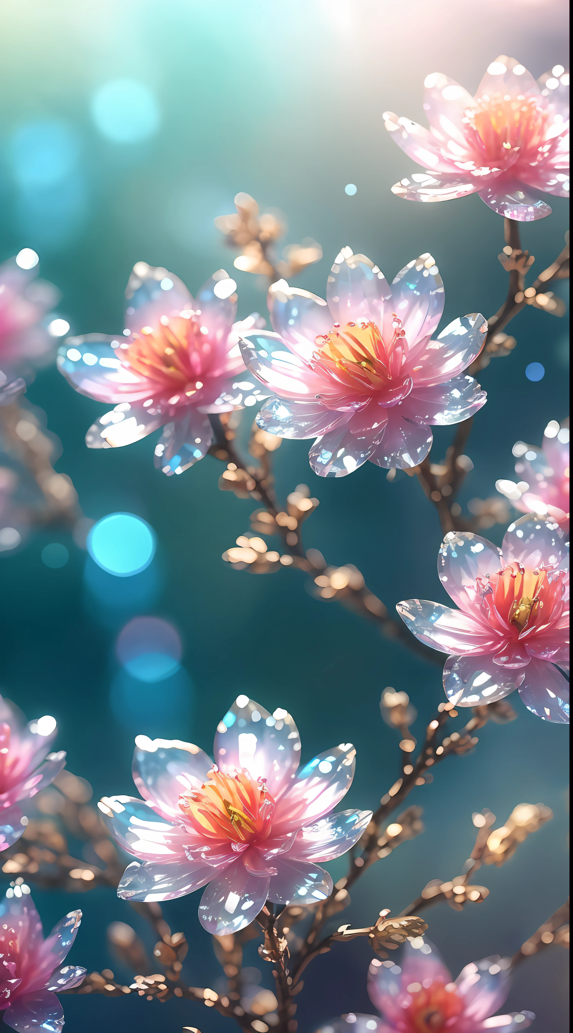 crystal spring blossom,
fantasy, galaxy, transparent,
shimmering, sparkling, splendid, colorful,
magical photography, dramatic lighting, photo realism, ultra-detailed, 4k, Depth of field, High-resolution