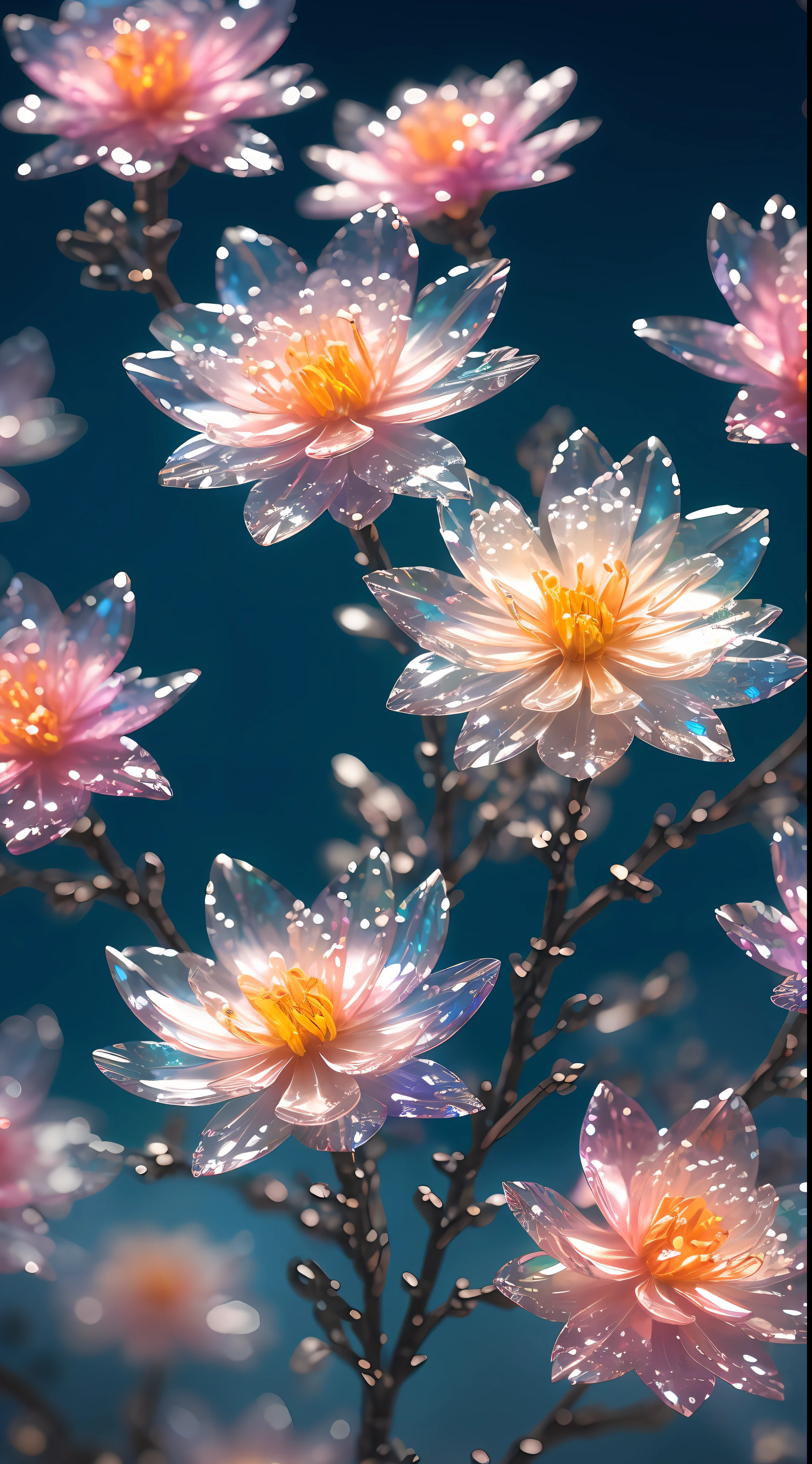crystal spring blossom,
fantasy, galaxy, transparent,
shimmering, sparkling, splendid, colorful,
magical photography, dramatic lighting, photo realism, ultra-detailed, 4k, Depth of field, High-resolution