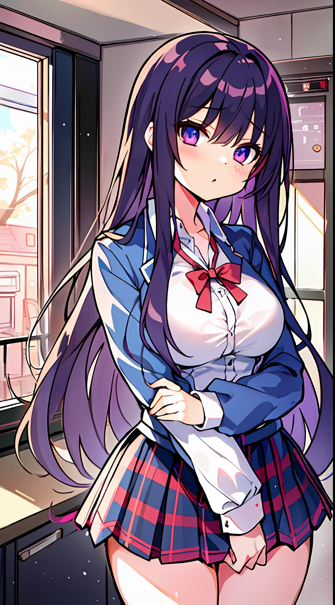 masterpiece, Best Quality, Two girls, Thighs,, cleavage, Schoolgirl, Cell anime, Loli, , Panties, Embarrassing look, Long hair, Uniform,,, Slender,Crisp bangs,,Two hugging and kissing,Lily,Staring at each other,Don't look at me
