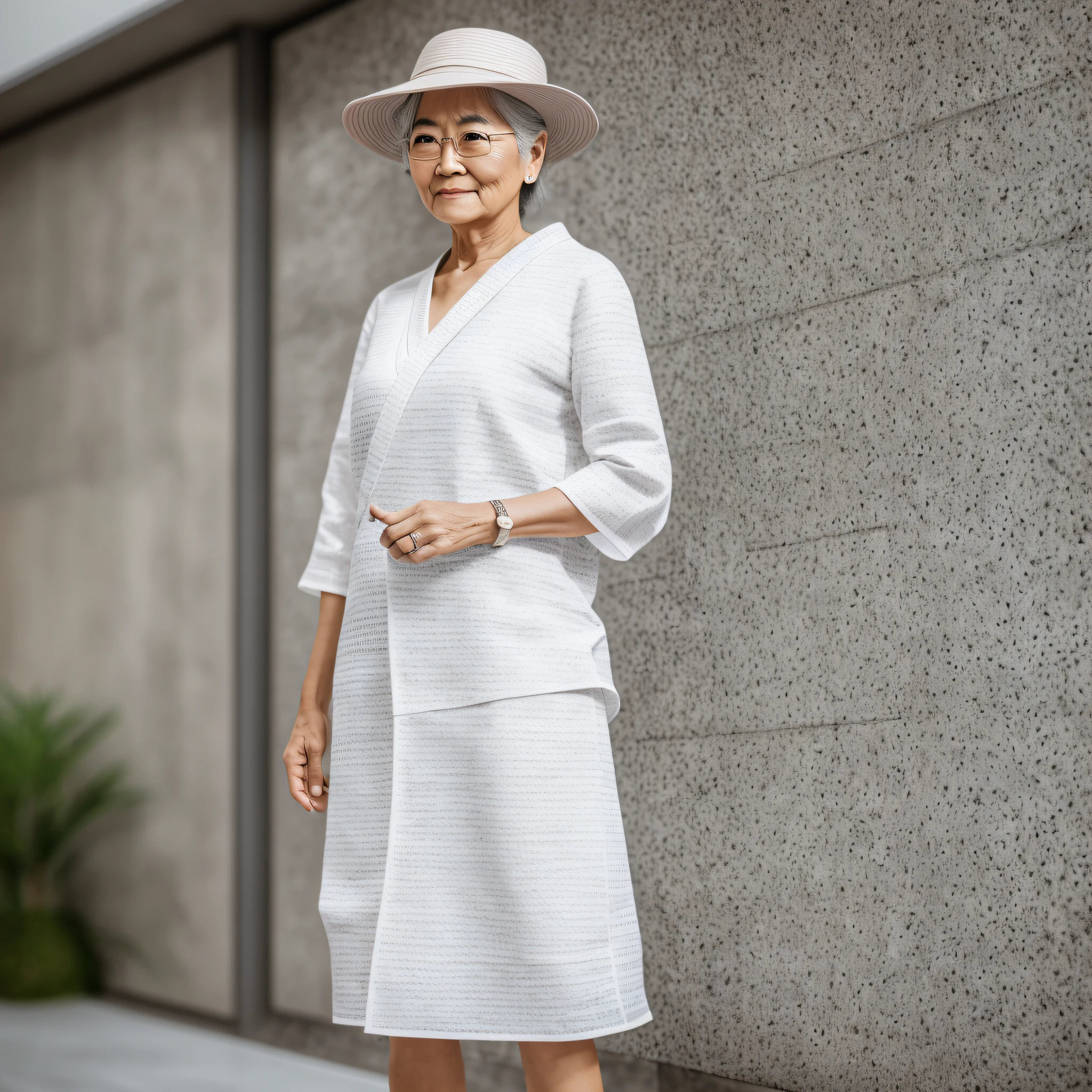 Best Quality Photos, Ultra Detailed Photo Quality, RAW, 8K, Japan People, Fashion Image, Fashion, Casual, Rough, Everyday, Woman in her 50s, White Background, Diagonal Forwarding, Full Body Shot