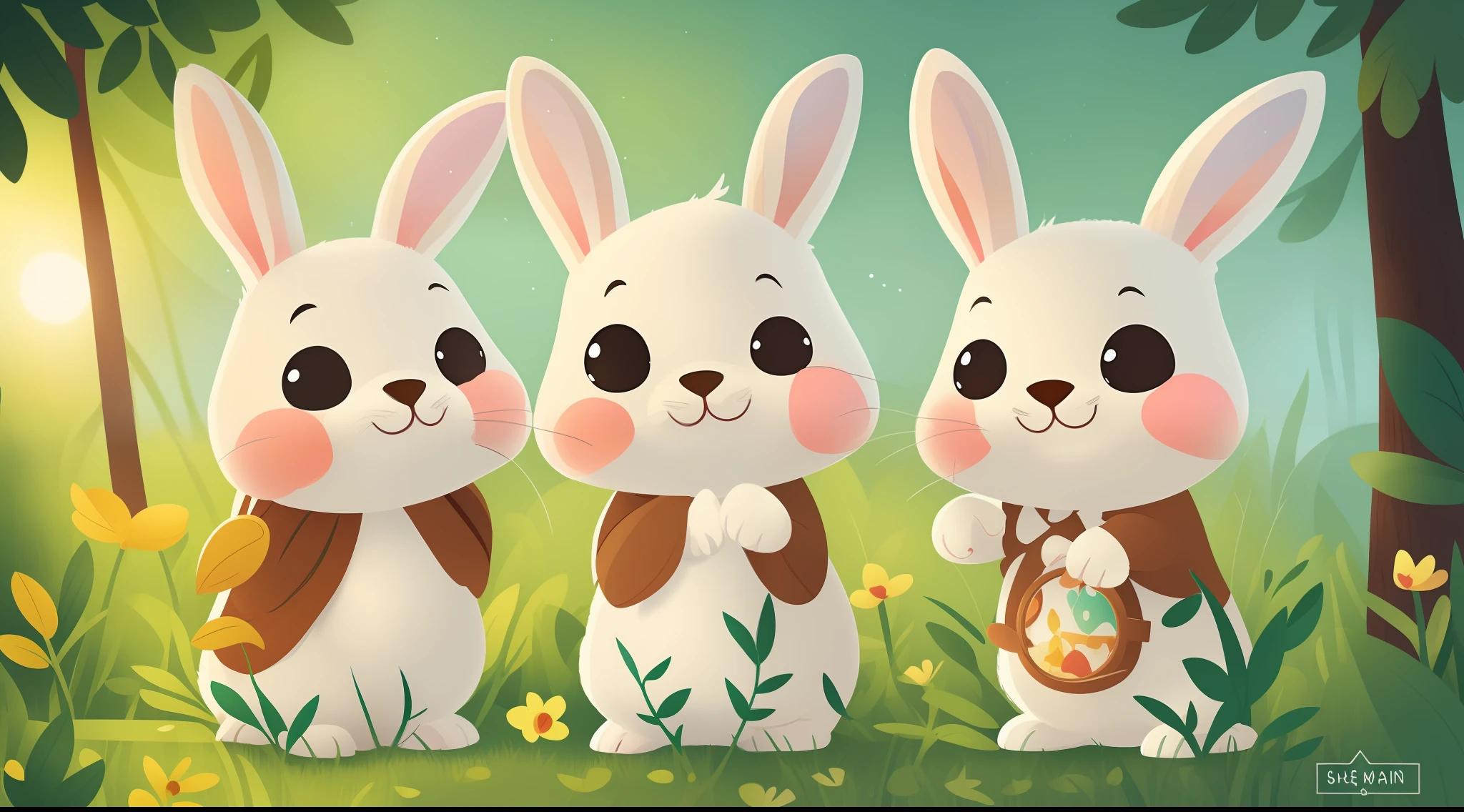 Rabbit, white, cute, children's art in artstation, white rabbit concept art, cute, happy, happy, children's animal art, white background, animated rabbit character with different positions and poses,