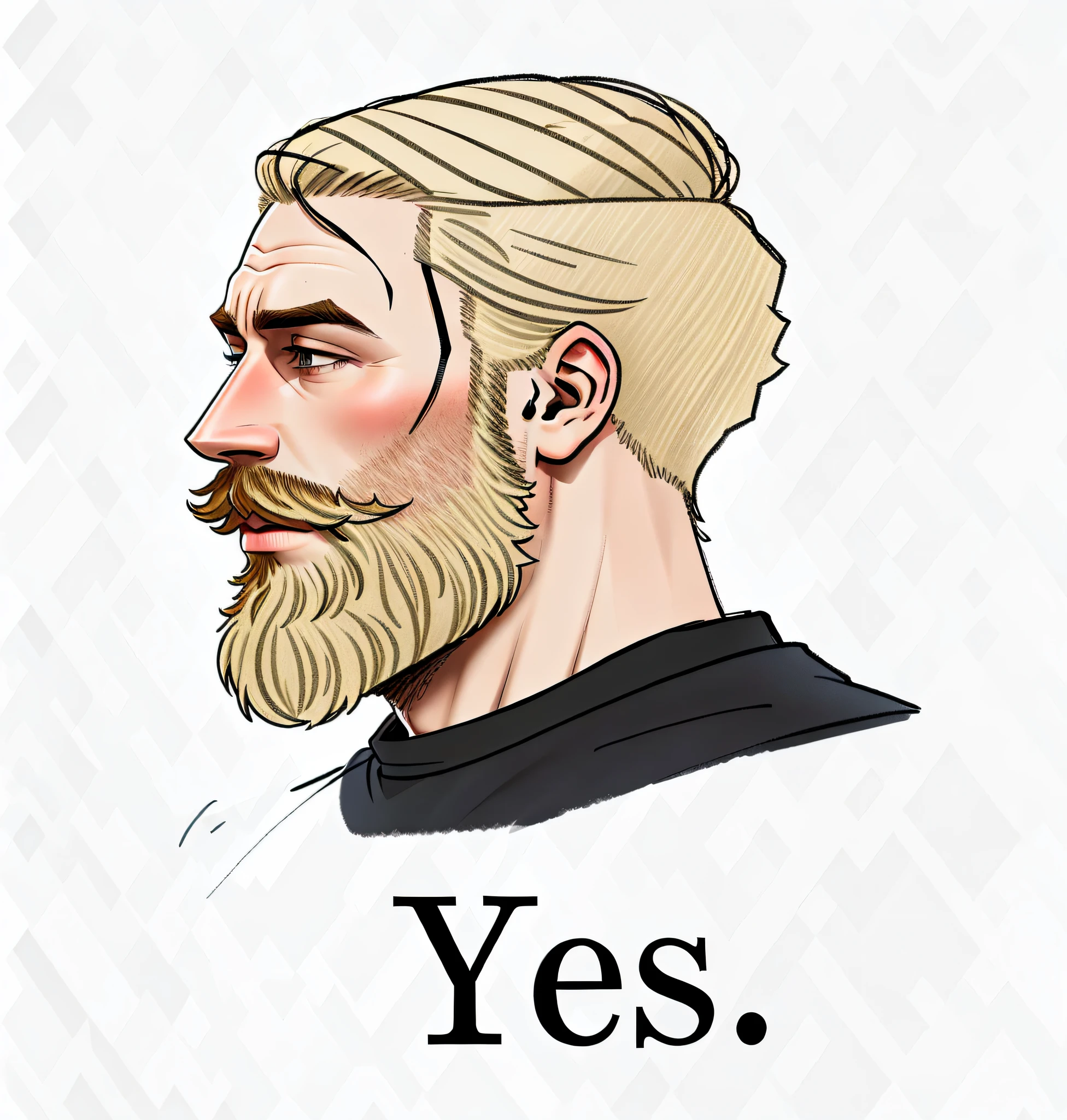 a cartoon of a man with a beard and a mustache, blond beard, yes chad, short beard, ah yes, short dark blond beard, beard, bearded, man with beard, bearded man, some beard, with a beard and a black shirt, neat beard