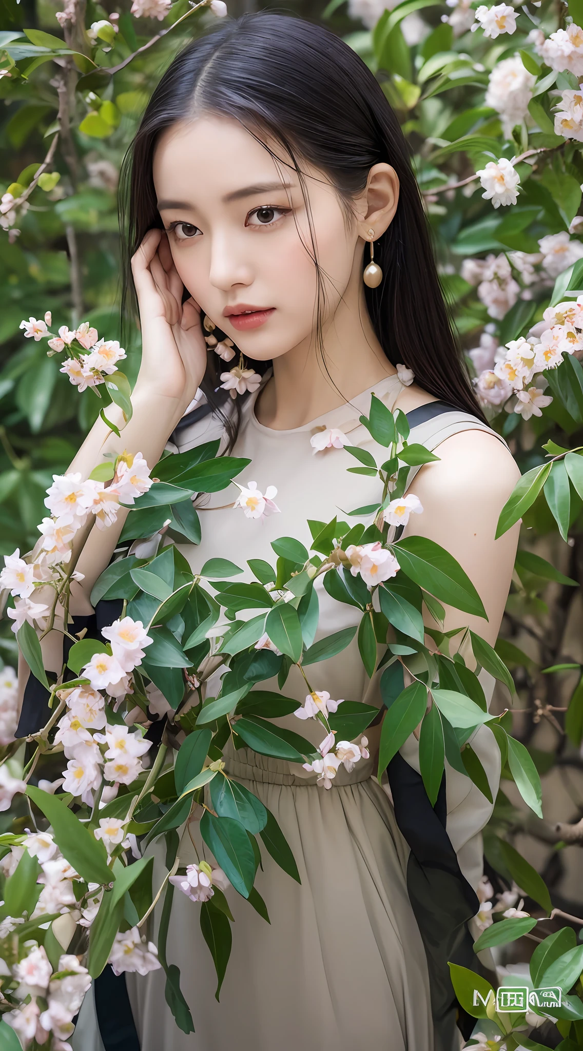 ((Best Quality, 8K, Masterpiece: 1.3)), , 1girl, Perfect Beauty: 1.4, Slim Abs: 1.1, ((Deep Black Hair)), (White Dress: 1.4), (Outdoor, Night: 1.1), Ultra-fine face, fine eyes, double eyelids, eyebrows like early spring willow leaves, often with rain hatred clouds, face like March peach blossoms, hidden amorous moonlight. slender waist Yuena, restrained swallow lazy warbler; The sandalwood is light and seduces the bees wildly. Jade appearance enchanting flower interpretation, fragrant jade fragrance, Song dynasty strokes