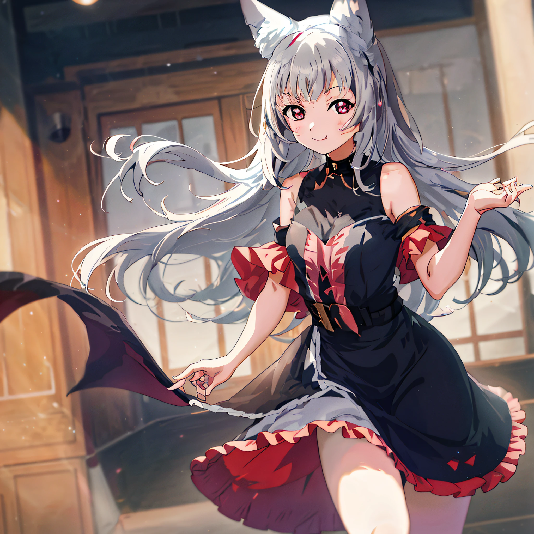 anime girl with long gray hair and a black dress, anime girl with cat ears, loli in dress, from arknights, beautiful anime catgirl, anime cat girl in a maid costume, very beautiful anime cat girl, trending on artstation pixiv, cute anime waifu in a nice dress, girl with cat ears, demon anime girl
