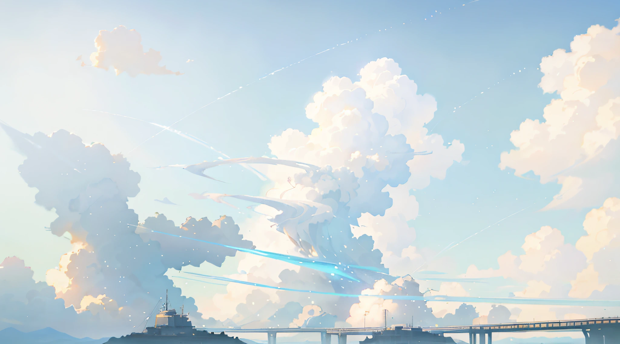 Summer, Makoto Shinkai's concept art, tumblr, magic realism, beautiful anime scenes, beautiful skies. by makoto shinkai, ((makoto shinkai)), anime background art, anime backgrounds, Makoto Shinkai's style, anime movie backgrounds, galaxy express, ((no humans))