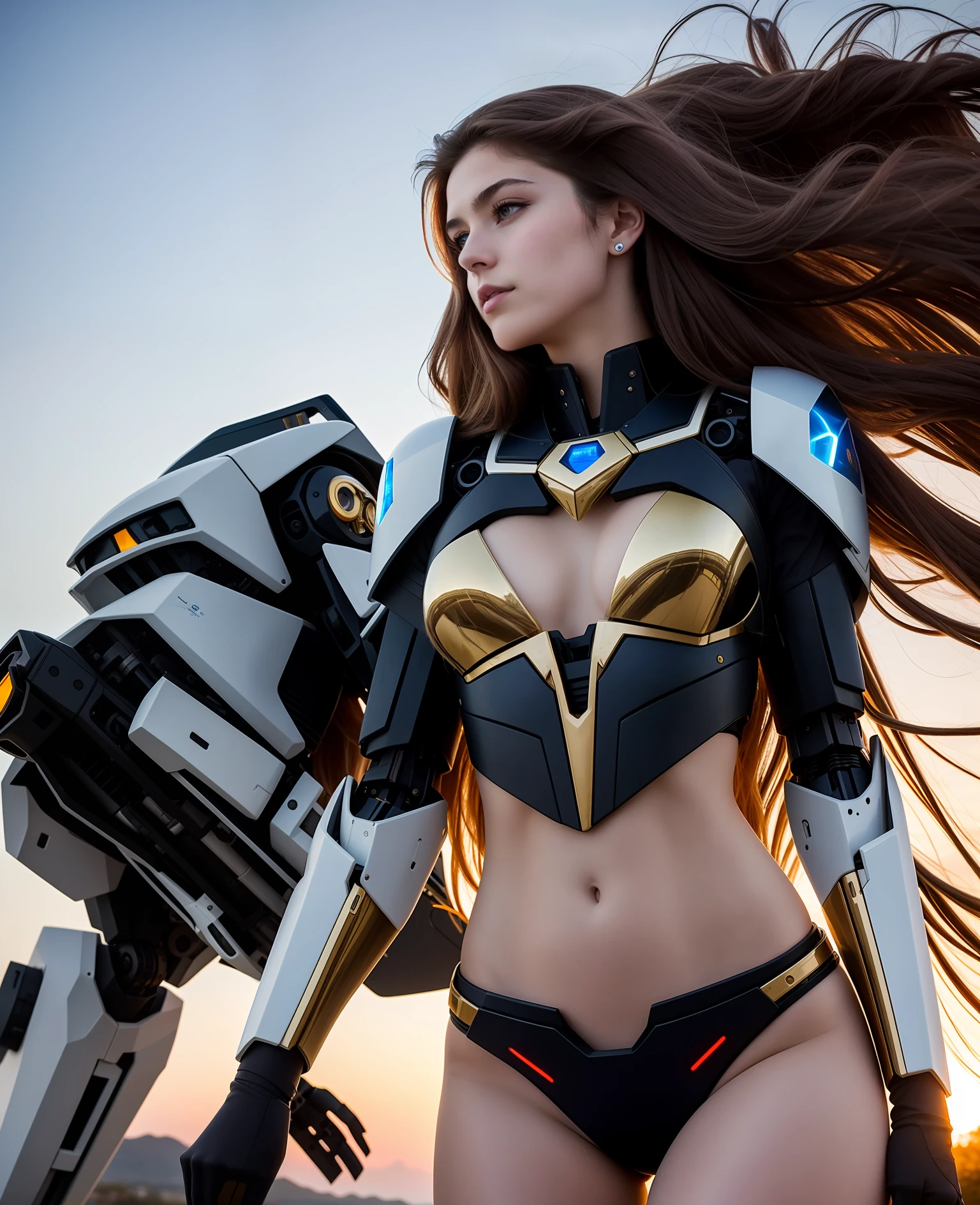 Long-haired sexy beautiful girl in mecha, real, 1008p, partially exposed human skin