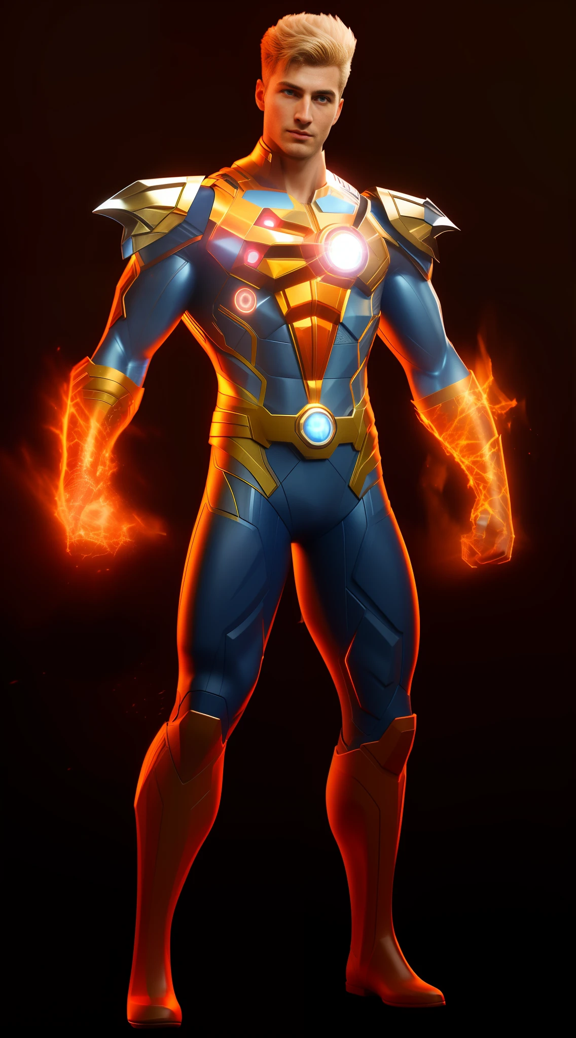 1 male Caucasian hero, glowing eyes, digital enhancement, hyper detail, VFX, high fidelity, expressive, highly rendered, high detail, sharp focus, intricate detail, crazy detail, sharp focus --s 2