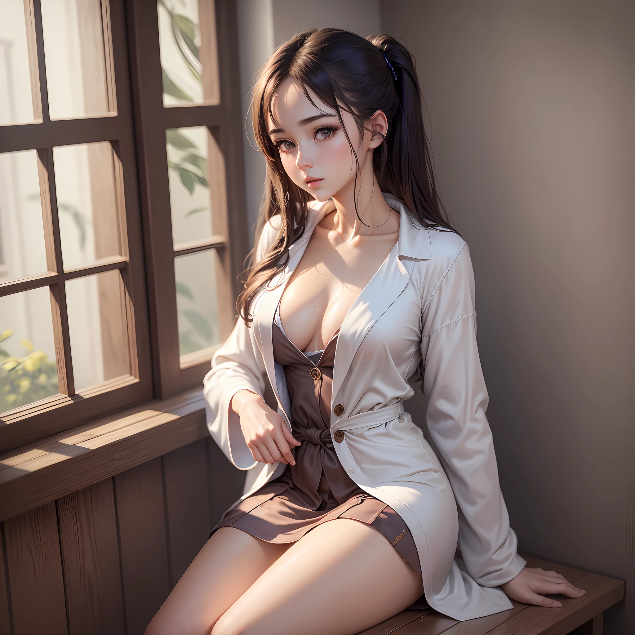 Masterpiece, best quality, high quality, very detailed CG uniform 8k wallpaper, beautiful and generous 23 year old girl, delicate collarbone, bathroom, bathrobe, wet, high detail, dramatic, art midway --auto --s2