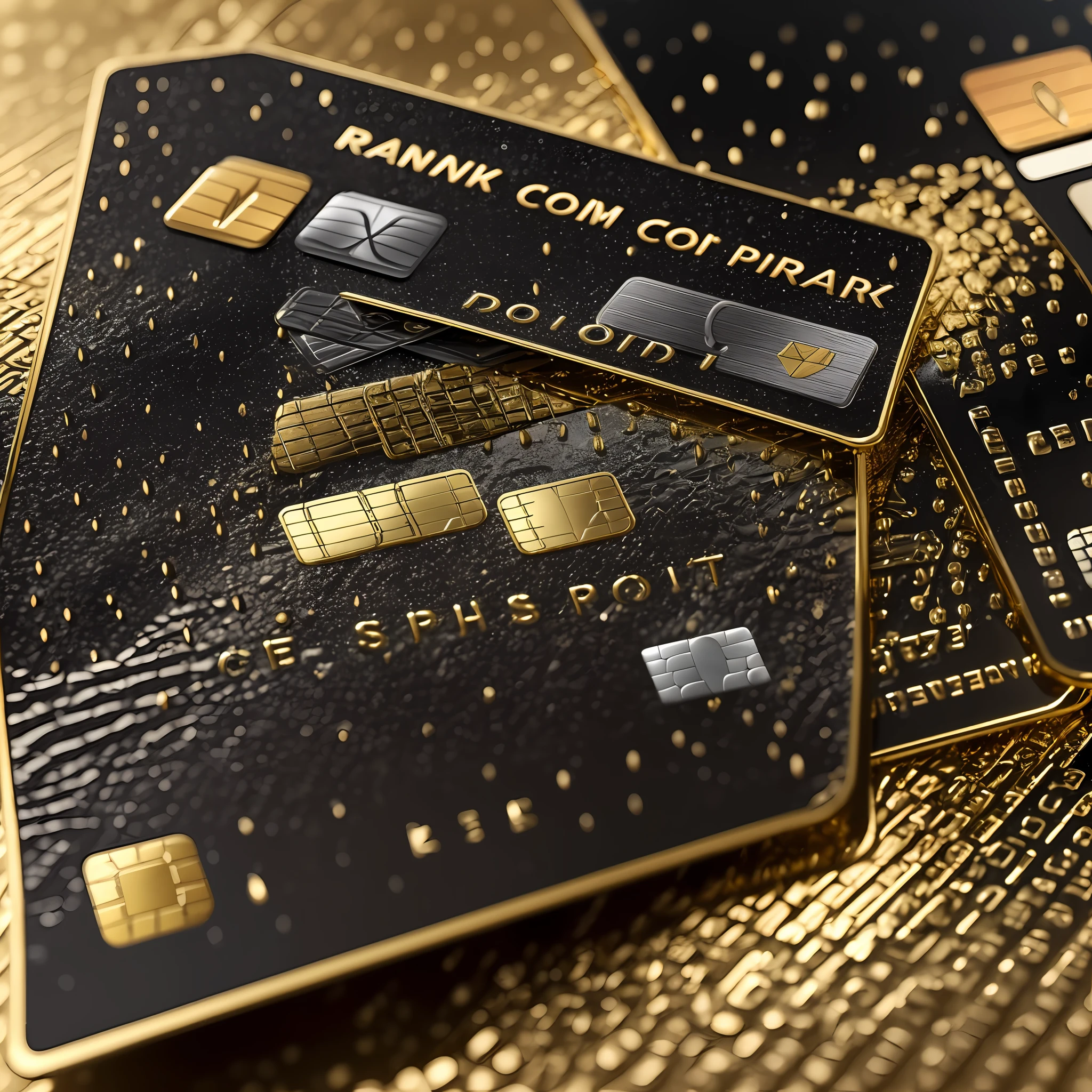 imagine/credit card rain, and a big black card on the front with gold details equal to gold,a bag of money in the bottom left corner with a dollar sign --auto --s2