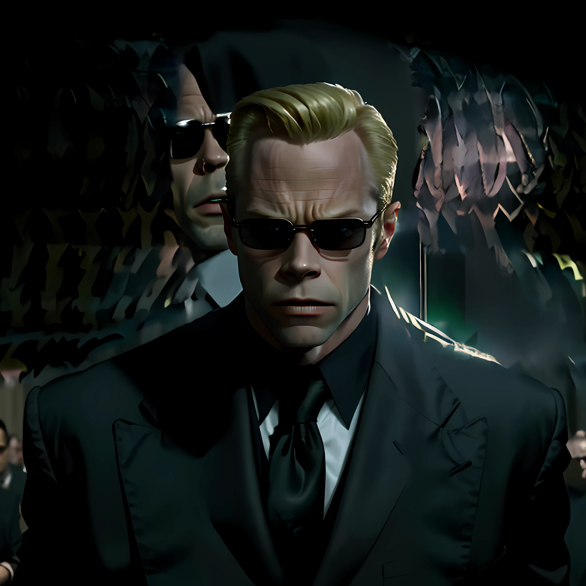 evil looking blond GUY PEARCE face, blond GUY PEARCE in a suit with square sunglasses close up, blond GUY PEARCE in a suit angry, blond GUY PEARCE in a white shirt suit with squared sunglasses, square sunglasses, ((white shirt black tie))