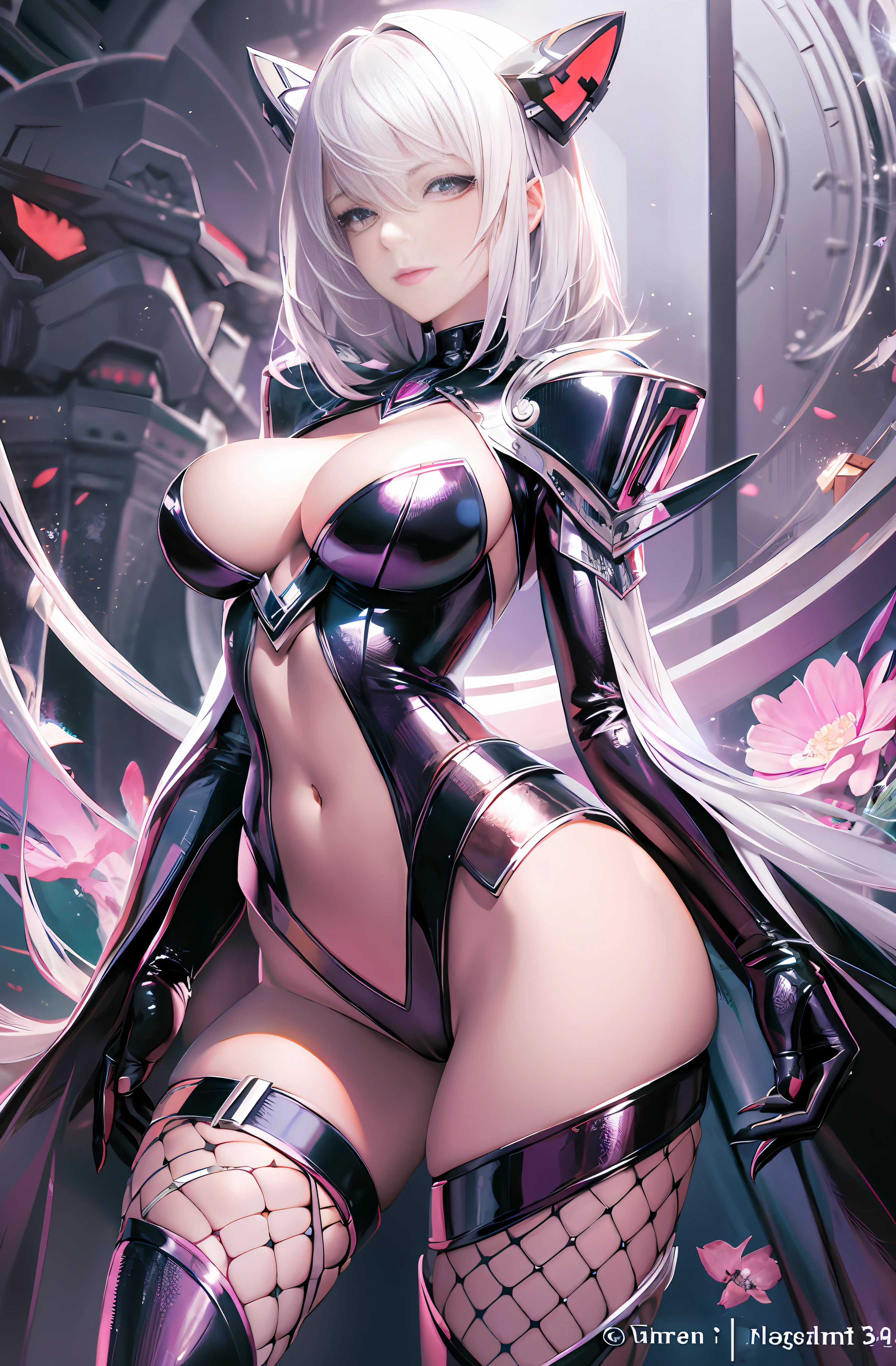 Master anime works - stylistic image of a sexy woman in an avant-garde costume, cyborg - silver-haired girl, full body standing pose, seductive anime girl, art style, perfect white-haired girl, artistic germ. Anime illustration, style art germ, Krentz Kusart and art germ, art germ. High detail,