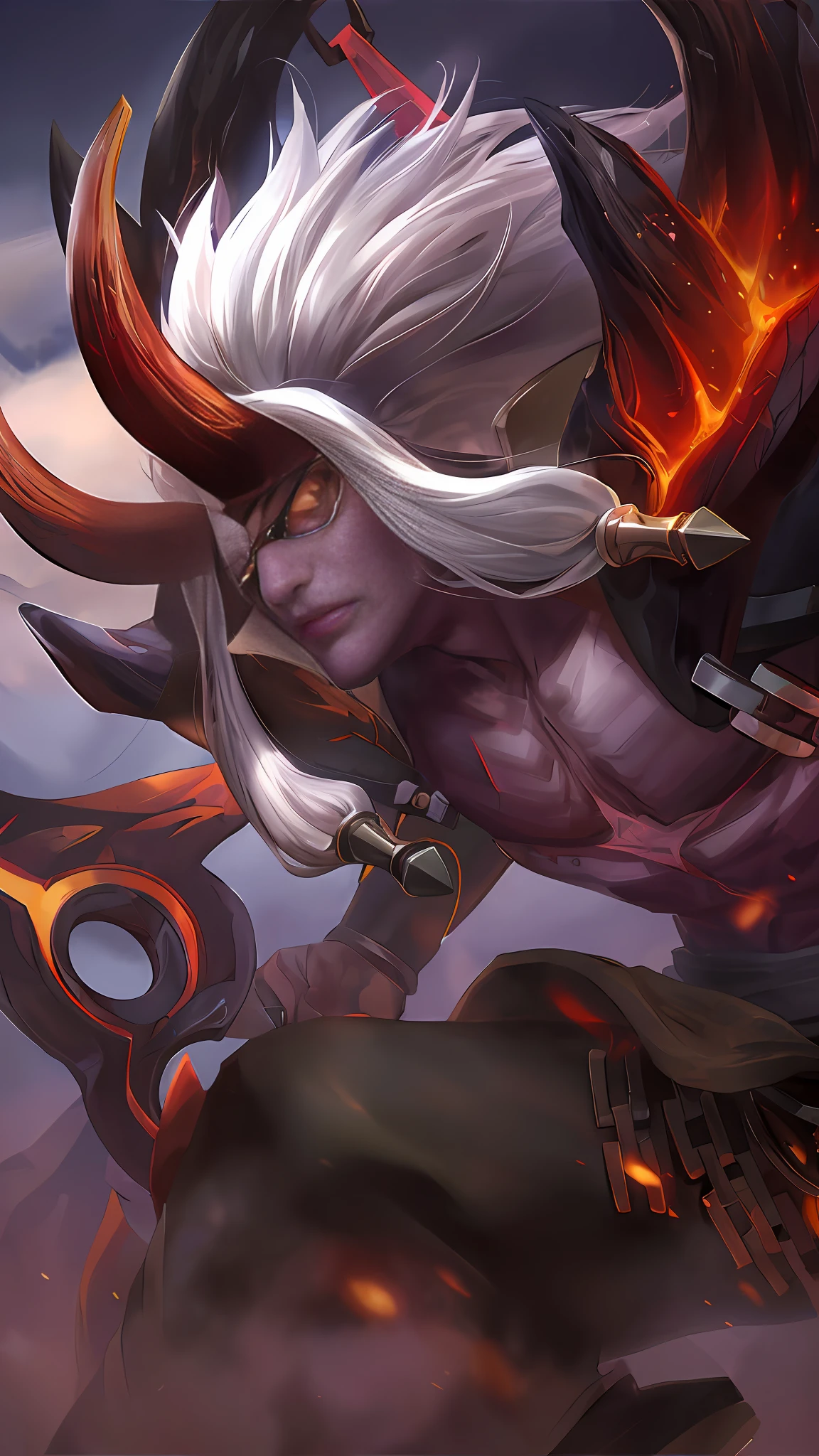 (Absurdres, Intricate Details, Masterpiece, Best Quality, High Resolution, 8k), 1 male, thin, young, aged up, masked, finely detailed eyes and face, auburn low-fade hair, amber eyes, portrait,  looking at viewer, solo, half shot, detailed background, (light fantasy theme:1.1),  focusing, mercenary,  sunshine, floating scraps,  color plate armor, divine aura, bright realistic lighting, marble castle, intense atmosphere, circlet, coat of arms,  brazier,  , Depth of Field, VFX. wear an eyepatch