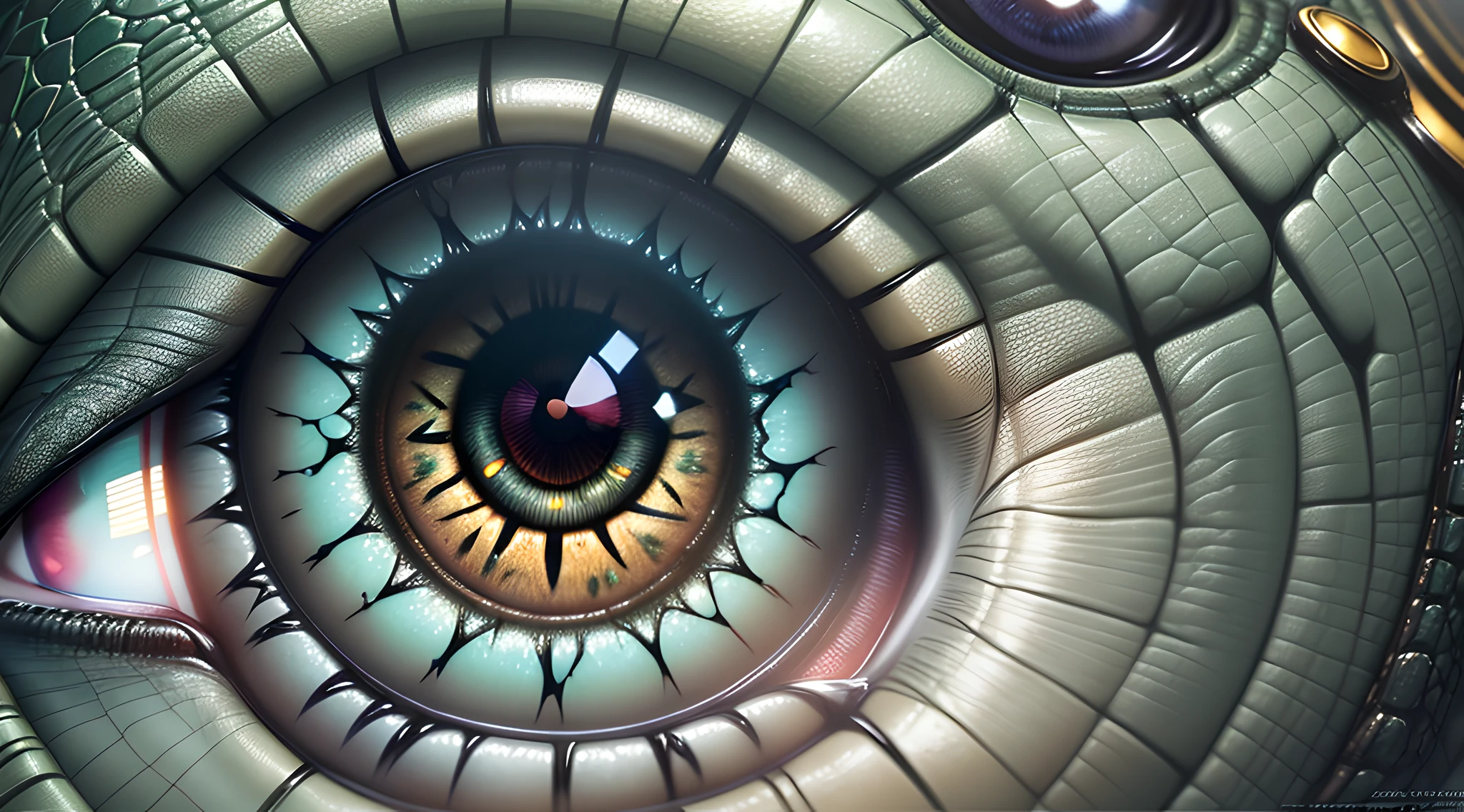 a (((close-up of a close-up))) of a person's eye, by Stephan Martinière, anthropomorphic crocodile, nvidia and behance, by Trevor Brown, by Storm Thorgerson, ai's palace, tool band, depicted as a 3D render, by Gregory Gillespie, official artwork, 3dexcite