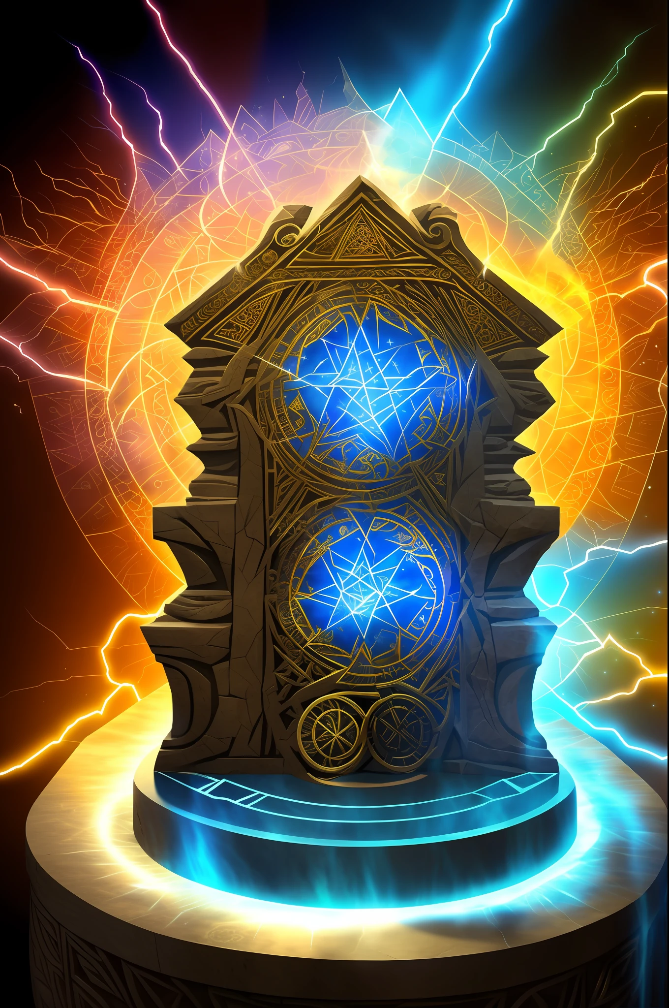 The artifact that takes away the power of William, the ruthless tyrant, is represented in the illustration as a mystical and imposing object. It emanates an aura of intense energy, enveloping the artifact with a bright, radiant light.
The artifact is carved into a gleaming, transparent substance, resembling a crystal or a gemstone. Its shapes are elegant and intricate, with curved lines and enigmatic symbols carved into its surface.
In the illustration, the artifact is placed on an ancient stone pedestal, as if it were being presented in a sacred and protected place. The base is decorated with symbolic engravings that evoke power and magic.
The predominant color of the artifact is a bright electric blue, radiating rays of light that scatter around. This tonality underscores the mystical and powerful nature of the artifact, suggesting that it is capable of manipulating and neutralizing William's dark energies.
The illustration highlights the details of the artifact, such as its angular and faceted shape, which reflects light in a fascinating way. Ancient symbols and runes are carved into its surface, indicating its purpose and its power over the tyrant.
Around the artifact, small sparks and sparkles of energy manifest, creating a stunning visual effect. These energy particles seem to dance around the artifact, underscoring its power to nullify the darkness and weaken William.
The illustration conveys the importance and magnitude of the artifact in history, as a mystical weapon capable of confronting and removing William's oppressive power. It is a symbol of hope and resistance, showing that even the most powerful tyrants can be defeated by the power of justice and determination.