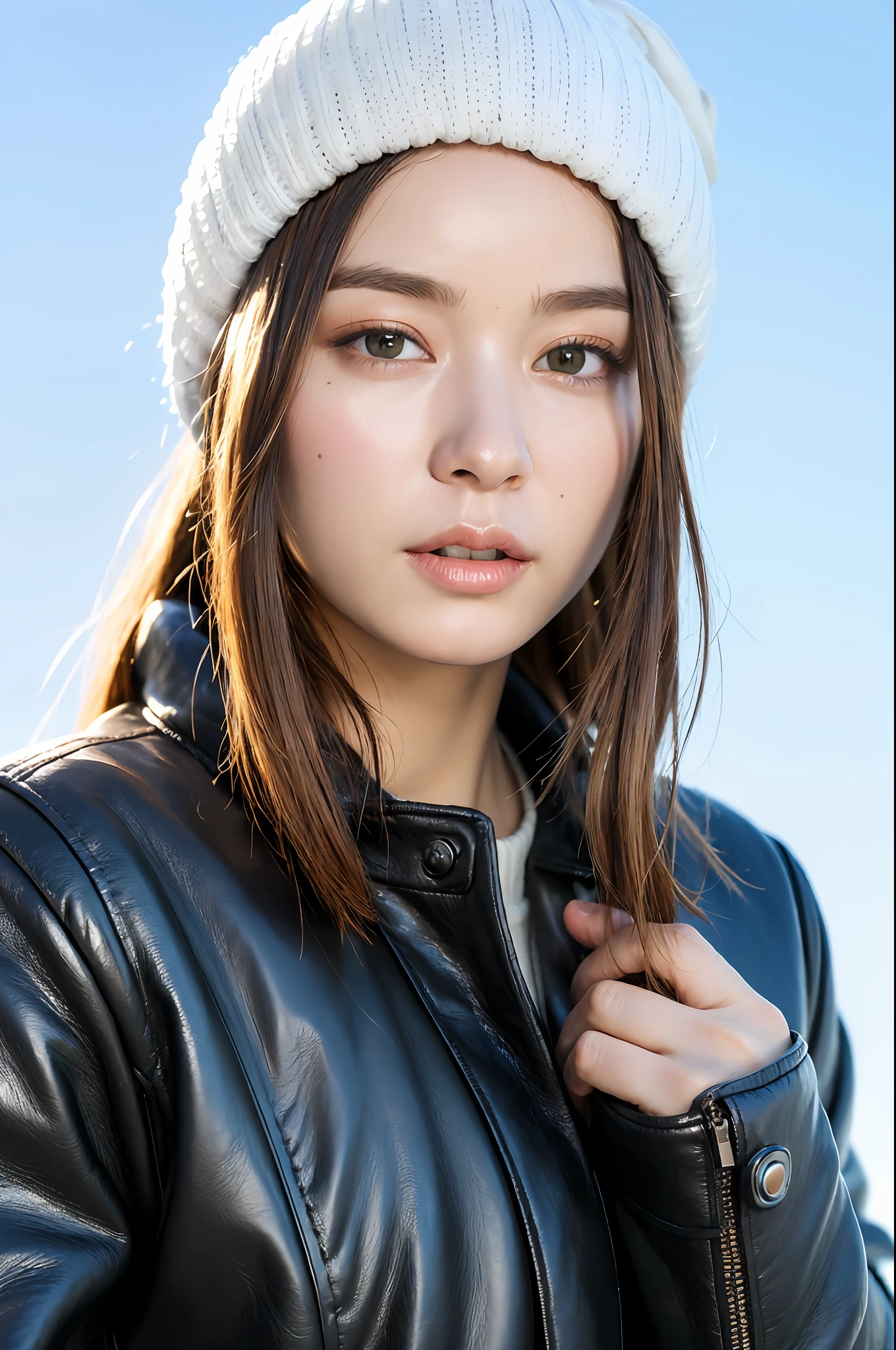 (
(8k:1.27), best quality, masterpiece, ultra highres:1.2) Photo of Pretty blonde european woman
(beautiful:1.1) (sci-fi warrior woman:1.1) space soldier, (beanie:1.61) (leather jacket:1.21) intricate elegant, fantasy, detailed, ometric by greg rutkowski and alphonse mucha, gradient lighting