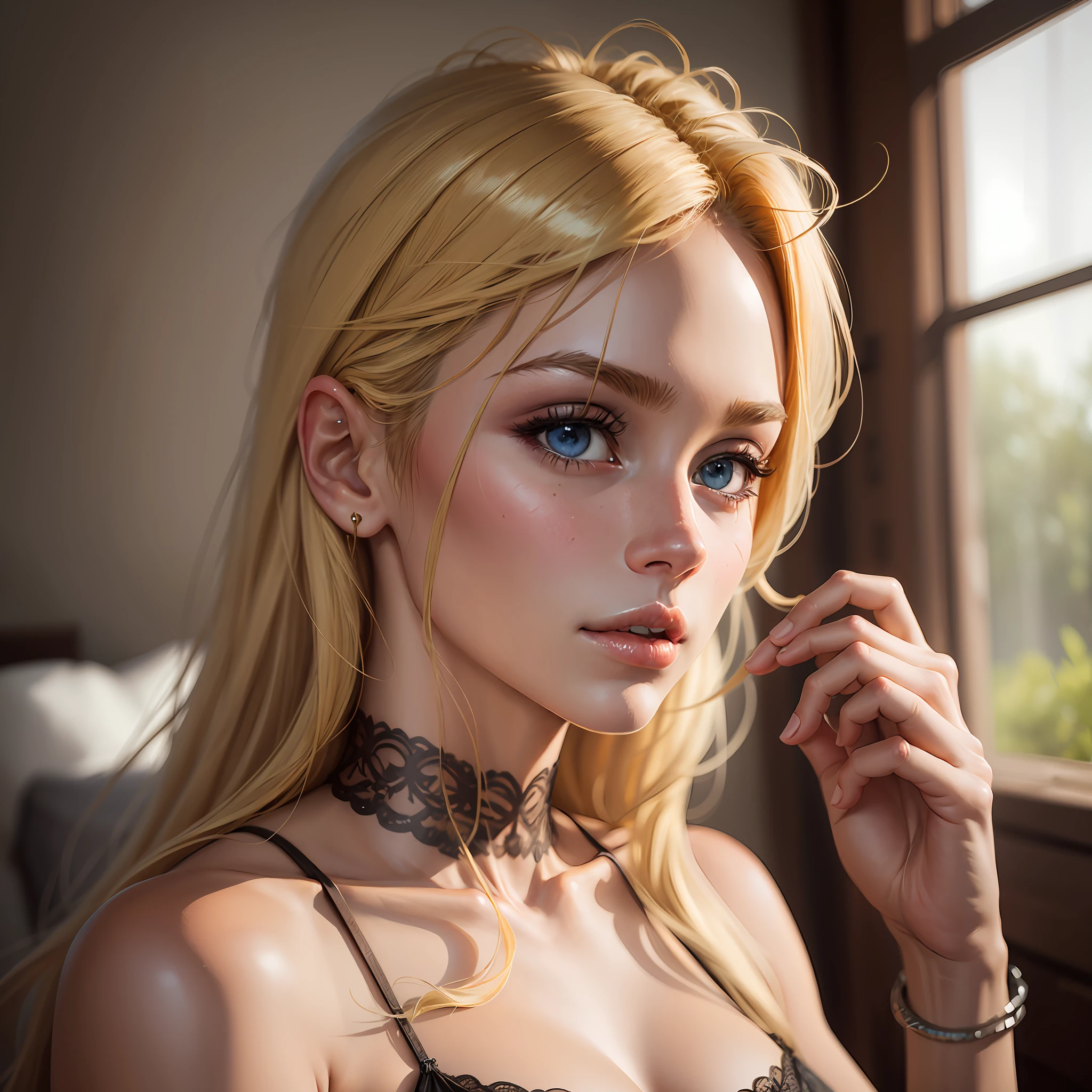 Perfect and realistic model with perfect and detailed face, blonde hair and sexy look --auto --s2