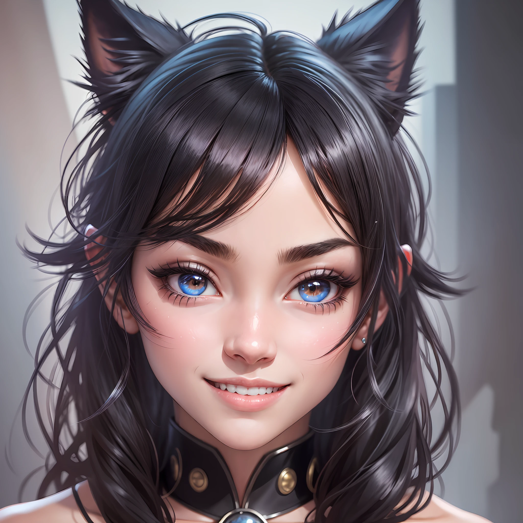 black hair, hair bobbles, wince, longeyelashes, fake animal ears, light smile, ear blush, fang, Surrealism, drop shadow, anaglyph, stereogram, tachi-e, pov, atmospheric perspective, 8k, super detail, ccurate, best quality, highres, highres, 1080P, high details, high quality, super detail, award winning, textured skin, anatomically correct --auto --s2