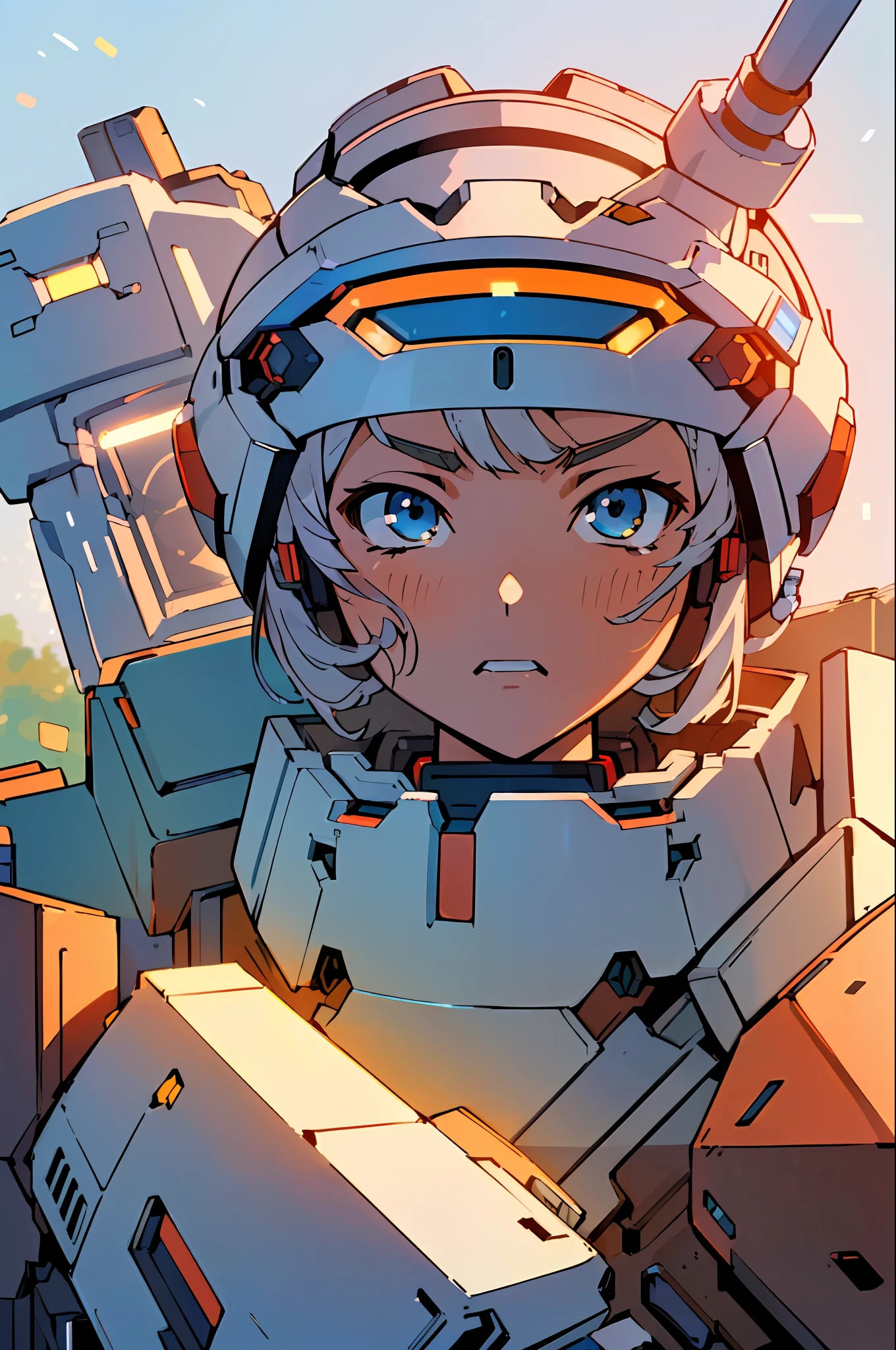 Best Quality, Manga, ((Mecha Female Warrior)), ((Mecha)), ((Off-white)), (Girl Mech Warrior) ((Mech Helmet))(((Face Close-up))((Close Up))((Head Close-up)) (Delicate Maiden Face), Beautiful Face, (Depth of Field) (Backlight), (Complex Mech), Edge Lighting, 8K Ultra HD, High Quality, High Resolution, 4K, Bokeh, Ridiculous,