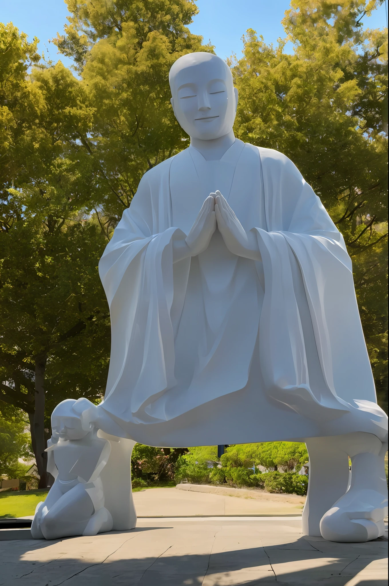 Praying Man, 

with both hands together at the height of the nose,
(Best quality details: 1.2), realistic, 8K high definition, 
with eyes closed, in the background a landscape with trees with yellowish hues and rays of sun between the trees