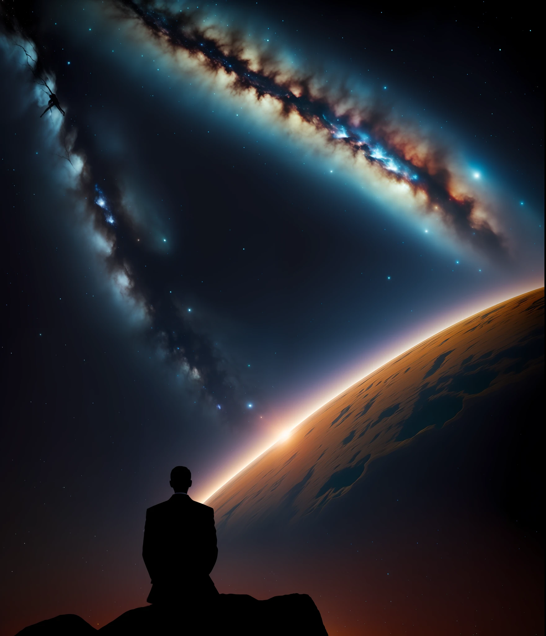 Man at edge of creation of the universe