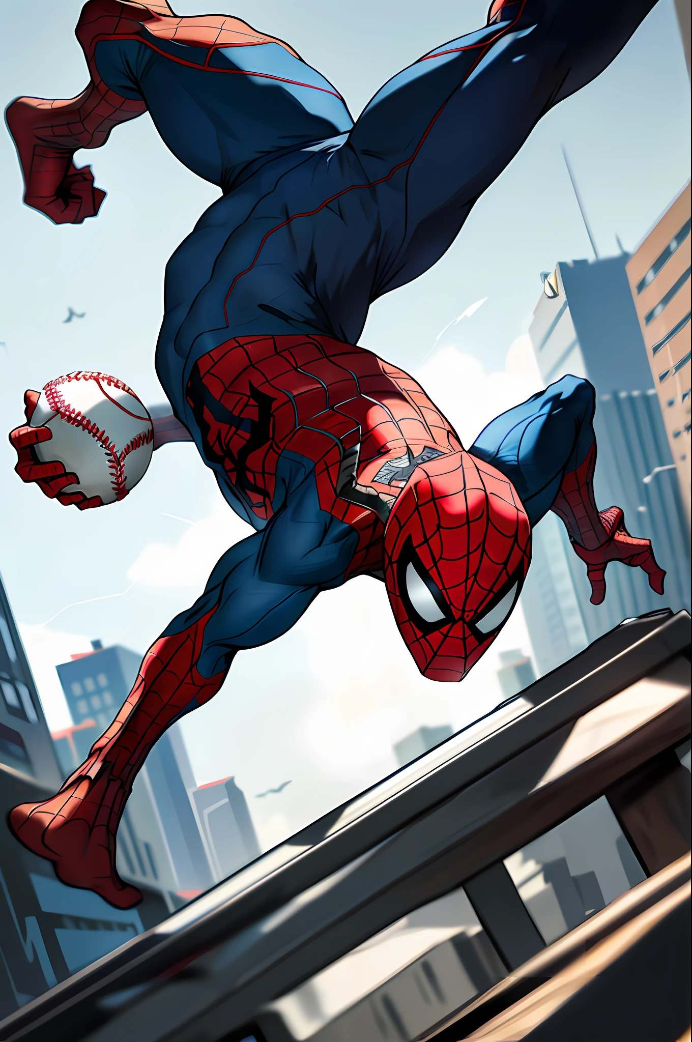 Spiderman, clad in his red and blue suit, stands on the pitcher's mound, (((((his baseball cap pulled low over his brow))))). (((((He grips the ball with his web-slinging fingers, his athletic frame poised and ready to throw))))). His spider-sense tingles as he surveys the field, calculating his next move. In the background, the stands are filled with fans, all eager to see the amazing Spiderman in action.
To capture this shot, a Nikon D850 camera is used with a Nikon 70-200mm f/2.8 lens. The aperture is set to f/2.8 to create a shallow depth of field, blurring out the background and drawing the viewer's attention to Spiderman. The shutter speed is set to 1/1000 to freeze the action, and the ISO is set to 400 to balance the exposure in the bright daylight conditions. The image is shot in RAW format to allow for maximum flexibility in post-processing. The camera is positioned at a low angle to emphasize Spiderman's athleticism and to give the viewer a sense of his power and agility.