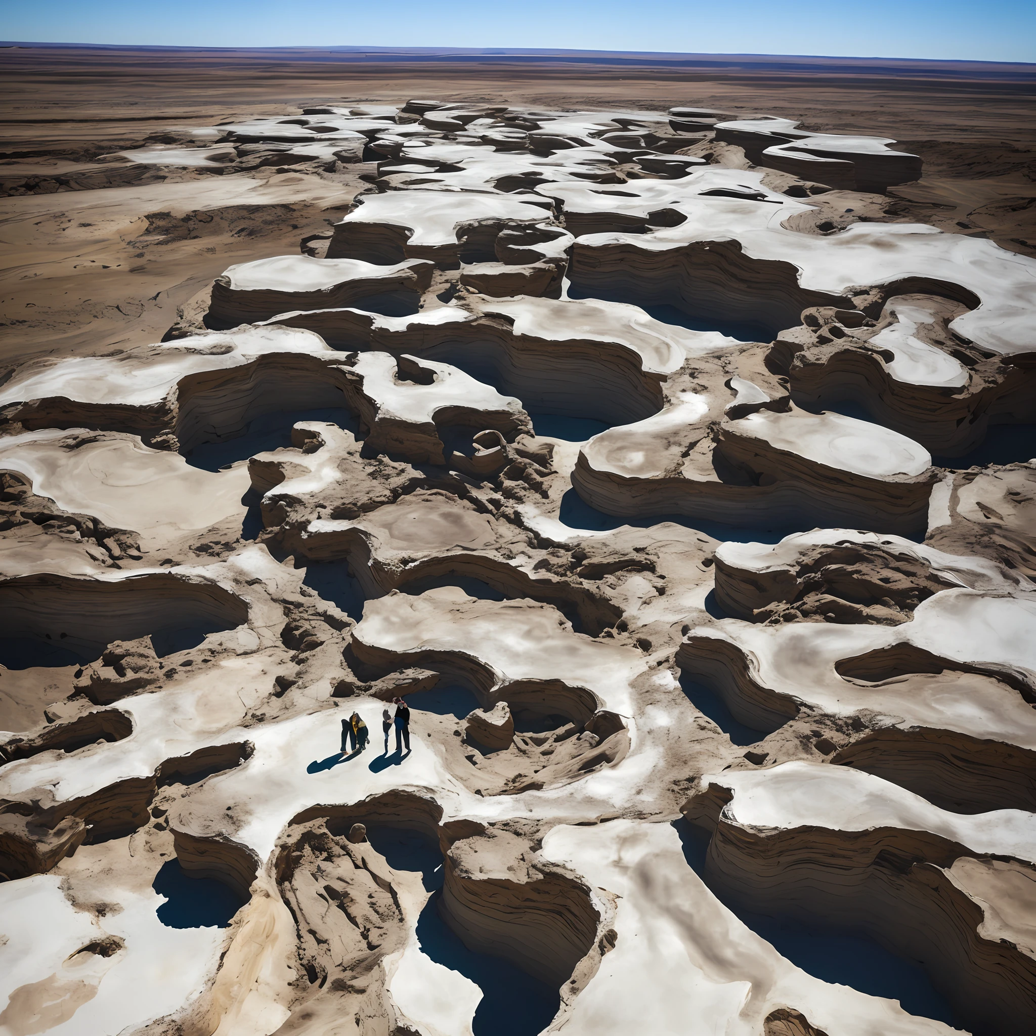Large contemporary abstract art installation made of soft melted geology erosion objects, with people, minimalistic