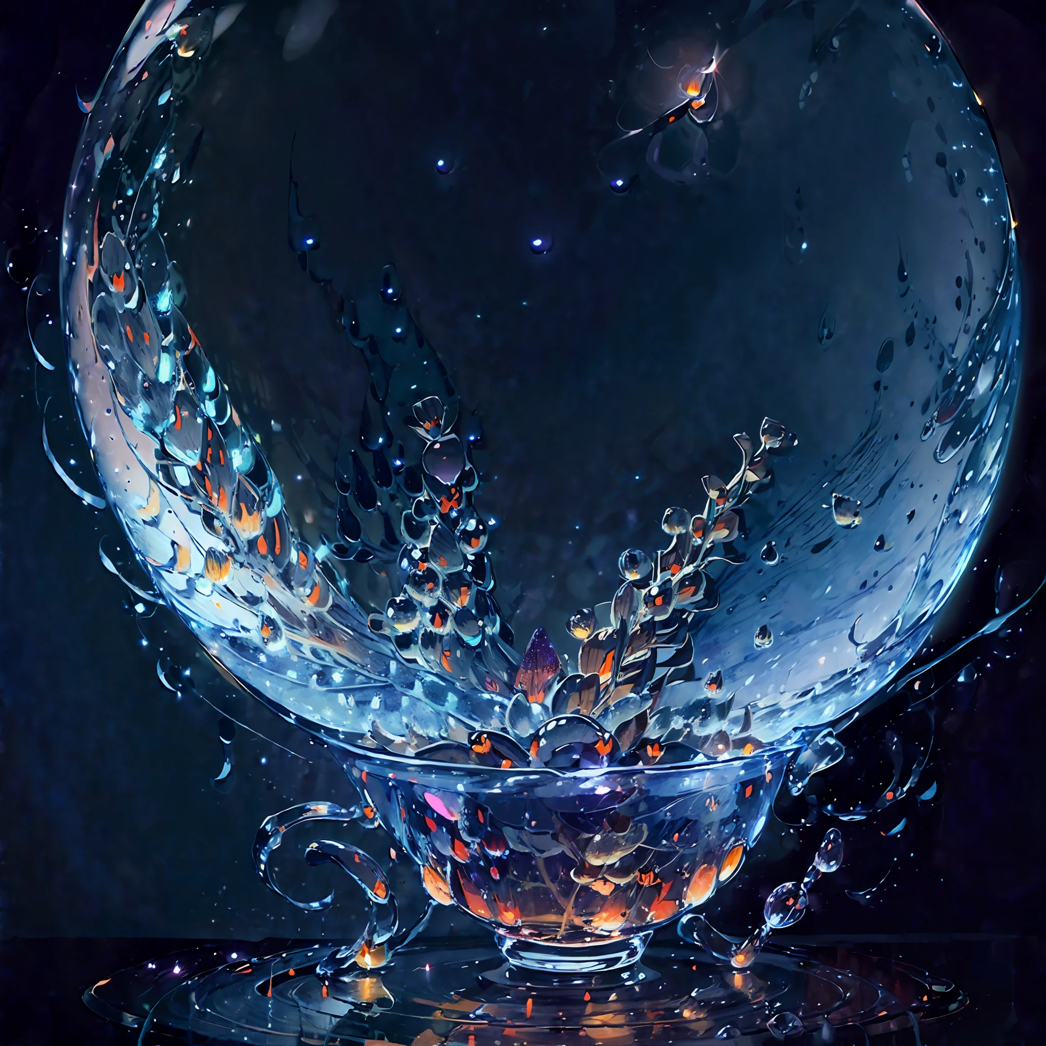 Computer, Extensive landscape ultrasound photography glass teapot, flowers, fire, fly agarics, rainbow, glass flowers, soap bubbles, fireflies (general view, which shows a teapot with a spout, pours rainbows), glass, reflection (detailed description), inside the kettle soap bubbles (ultra-detailed bubbles), rainbow, (detailed), firefly (detailed), night night, moon reflection, (1:3), fireflies (1:3), BREAK production art, (cold light source:1.2), (Firefly:1.2), purple, fire particles, colors, intricate details, volumetric lighting, realistic fantasy BREAK (masterpiece:1.2), (best quality), 4k, ultra detailed, (dynamic composition: 1.4), high detailed, colorful details, (gloomy colors: 1.2), (luminous lighting, atmospheric lighting), gloomy, dark, magical --auto --s2
