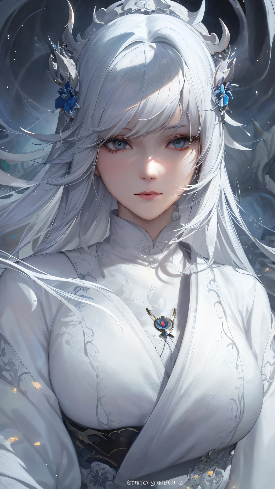 a close up of a woman with white hair and a white mask, beautiful character painting, guweiz, artwork in the style of guweiz, white haired deity, by Yang J, epic exquisite character art, stunning character art, by Fan Qi, by Wuzhun Shifan, guweiz on pixiv artstation
