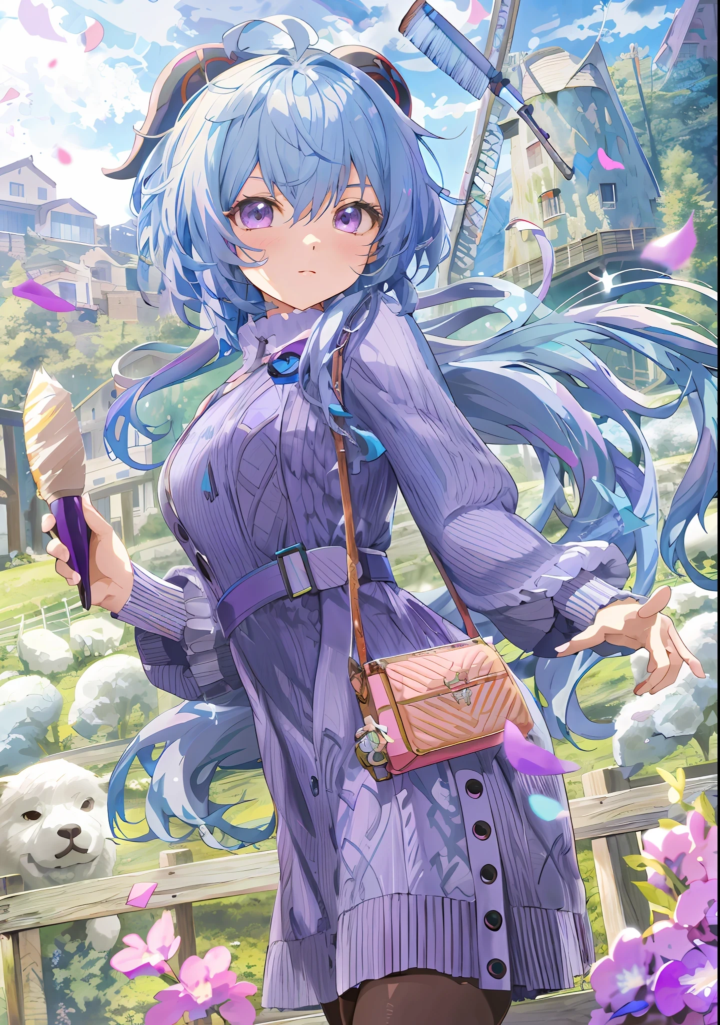 anime girl with blue hair and purple dress holding a brush, high detailed official artwork, detailed key anime art, highly detailed exquisite fanart, detailed digital anime art, cushart krenz key art feminine, anime moe artstyle, official artwork, trending on artstation pixiv, 8k high quality detailed art, splash art anime loli, loli