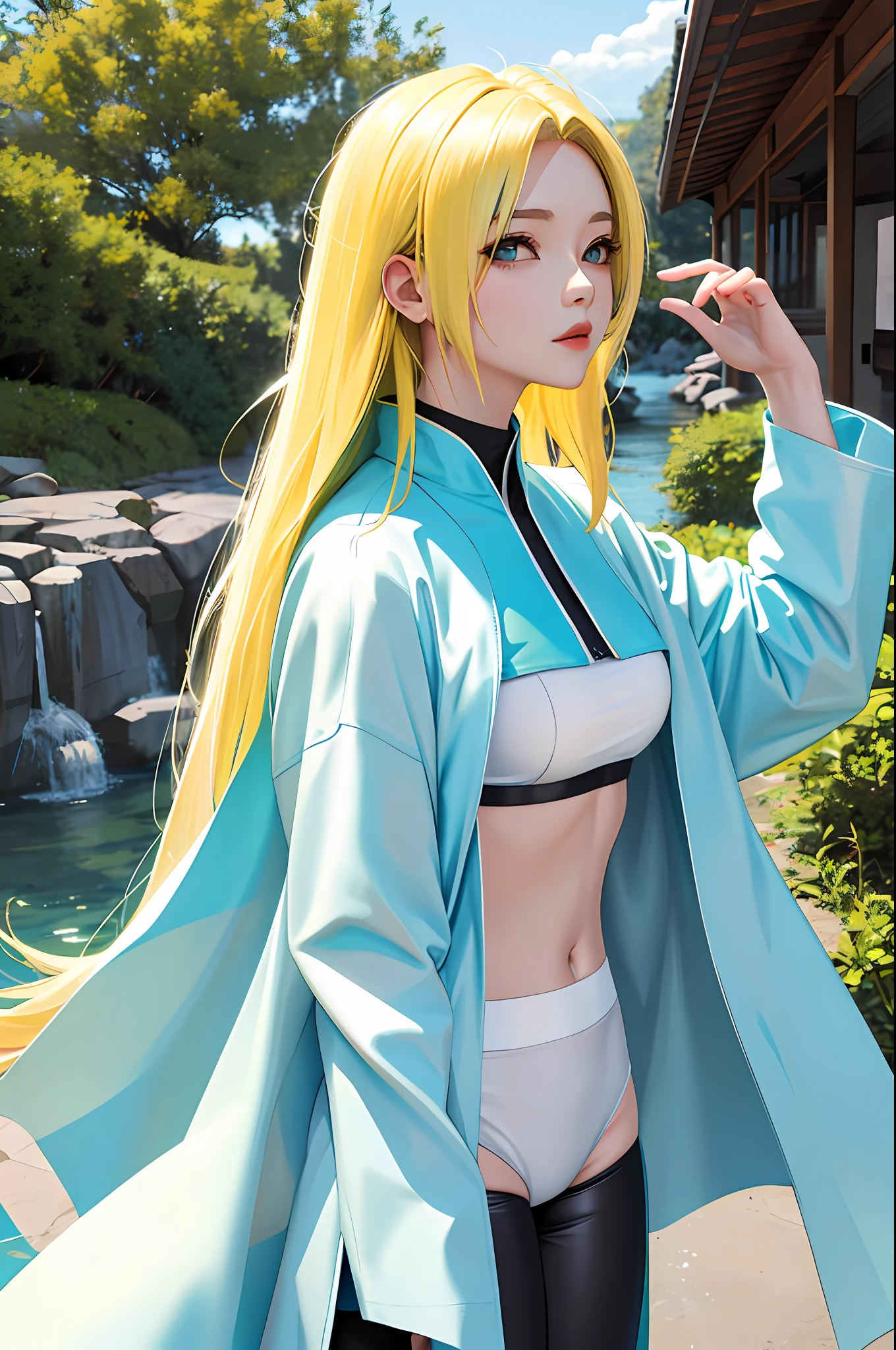 Masterpiece, Superb Product, Tsunade, Yellow Hair, White Underwear, Cyan Coat, Black Leggings, Outdoor, Large, Upper Body
