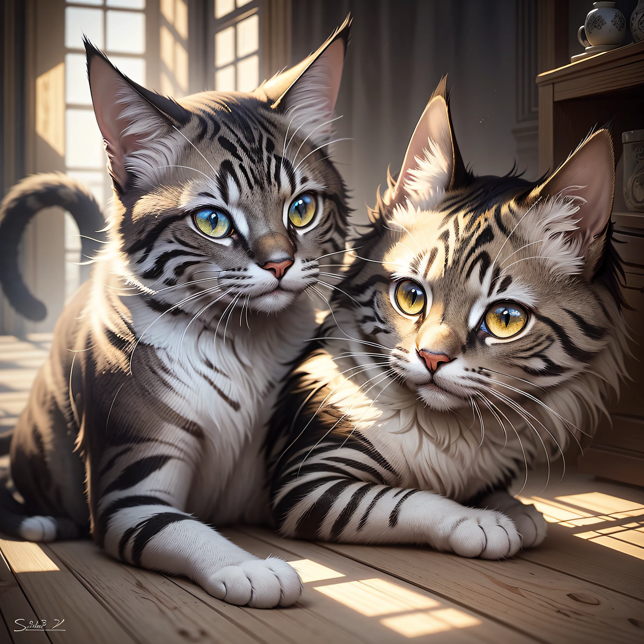 Concept art, cats, mixed, surreal, light and shadow, intricate details --auto --s2