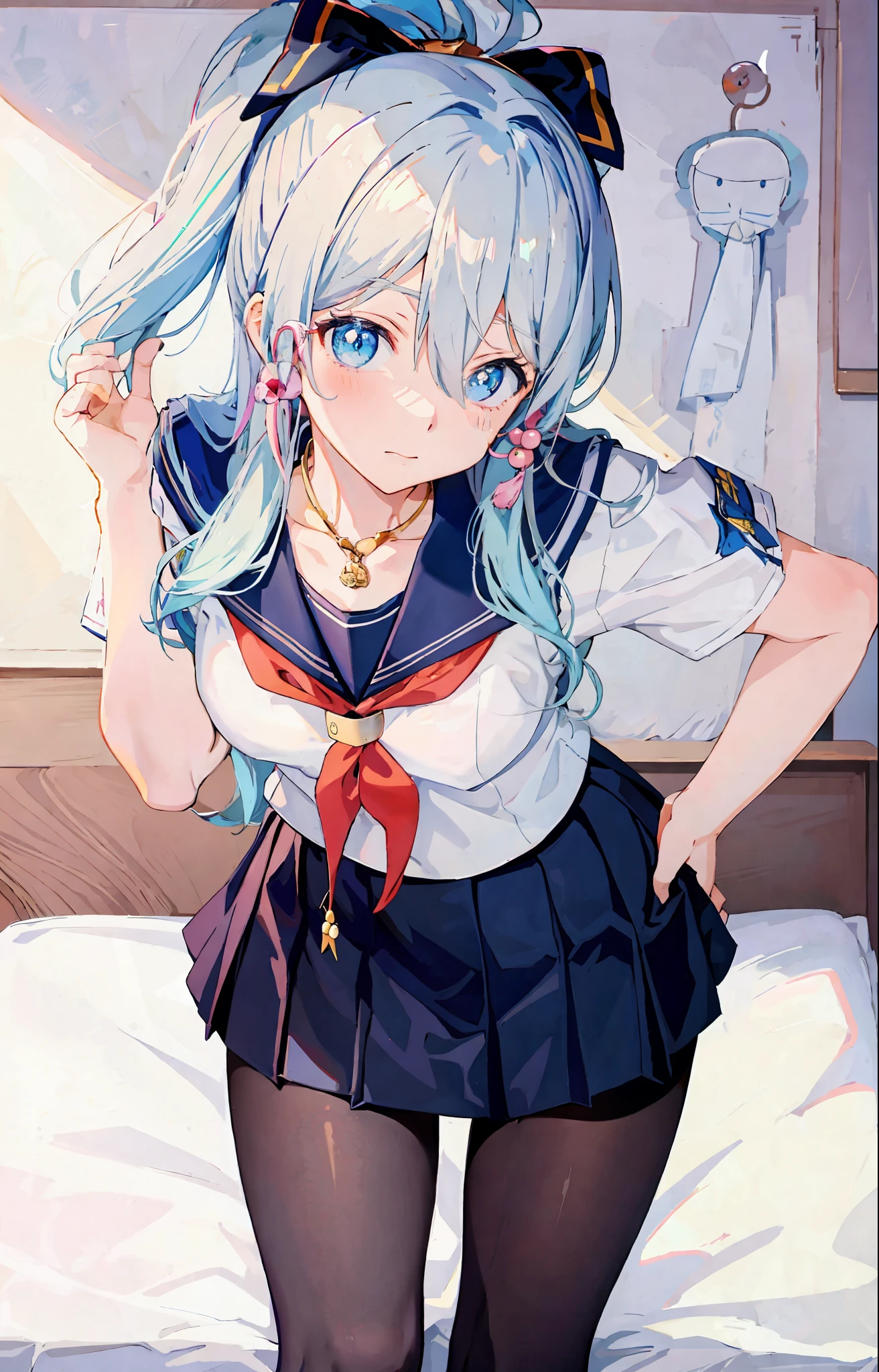 anime girl in sailor outfit posing on bed with her hands on her head, seductive anime girl, beautiful anime high school girl, attractive anime girl, cute anime girl, anime girl, pretty anime girl, an anime girl, anime waifu, beautiful anime girl, young anime girl, anime style 4 k, anime best girl, (anime girl), anime girls