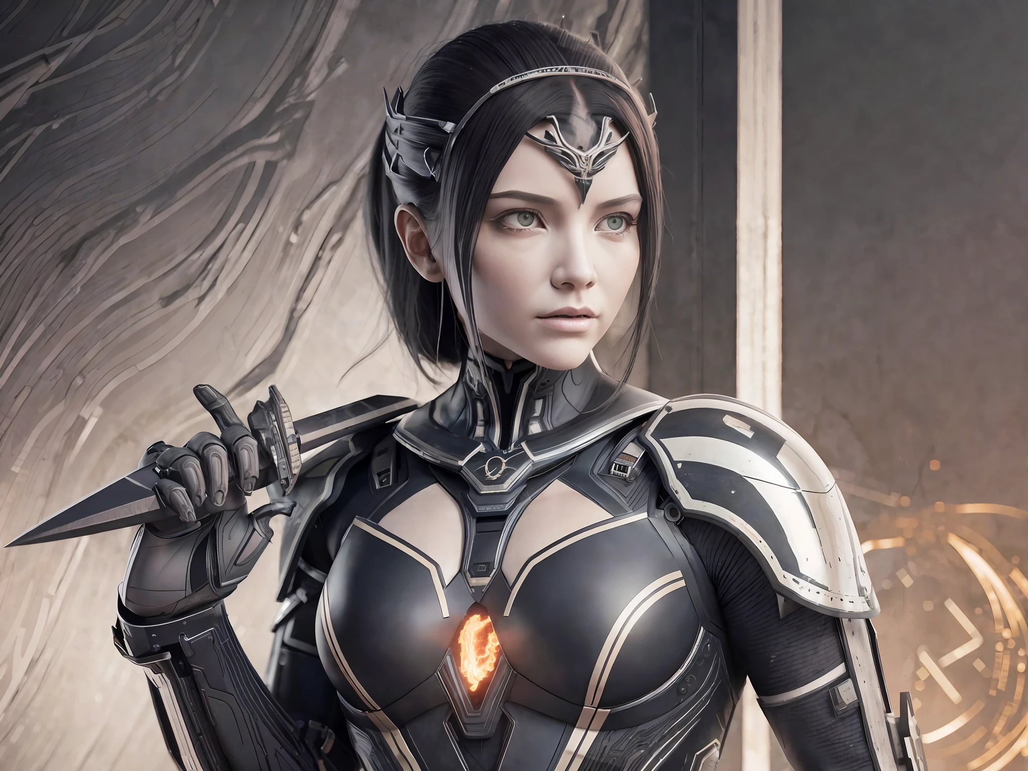 Complex 3d rendering very detailed beautiful ceramic silhouette female robot face, black gold, medium shot, battle stance, long knife, doomsday style, flame, magic array, weapon, doomsday battlefield, nebula, galaxy, robot, robot parts, soft light, edge light, vibrant details, luxurious cyberpunk, surrealism, facial muscles, chest muscles, microchips, elegant, beautiful background, octane rendering, HR Giger style, 8k, best quality, masterpiece, illustration, CG, unity, wallpapers, (realism, fidelity: 1.37), amazing, fine details, masterpiece, best quality, official art, very detailed CG unified 8k wallpaper,