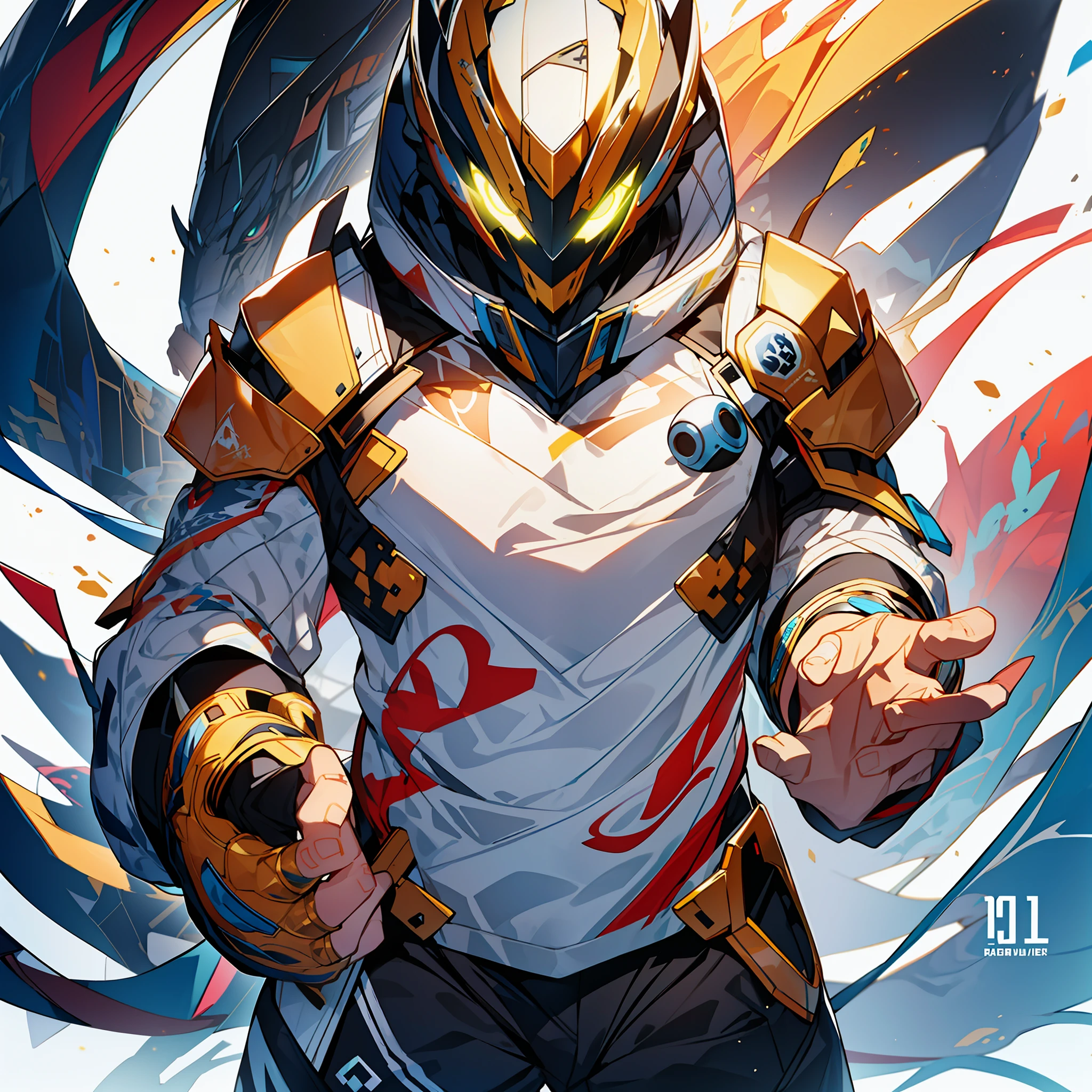 background, mixed-language_text, Japanese letters in graffit ,boys, excellent lighting, sidelighting, (), vhsKeeper,, style GUILTY GEAR -STRIVE perfect ultimate (flat color: 1.3), (magazine_cover: 1.4), (multicolored_background: 1.3), striped_background, card_background, :: comix style by joe madureira :: circular pieces of white metals glued to the arms coming out shimmering yellow glow, , perfect and detailed, ultra detailed shirt with abstract design and with letter print Japanese in graffiti of the sides of clothing, image of full-body boys fighting alongside you with powerful dragons versus alien creature full of tentacles, with immersive effects, hover effect, background graffiti style tribal tattoo with vibrant colors "HDR ultra" detailed and with focus effect, (masterpiece: 1.2, best quality), (beautiful eyes finely detailed: 1.2), , ((Solo)), (Finely detailed eyes and detailed face :1.3), in various full-body attack poses, (cute background: 1.2),futuristic costume, super detailed circular metals Clinging to arms and pants, fantastic paintings